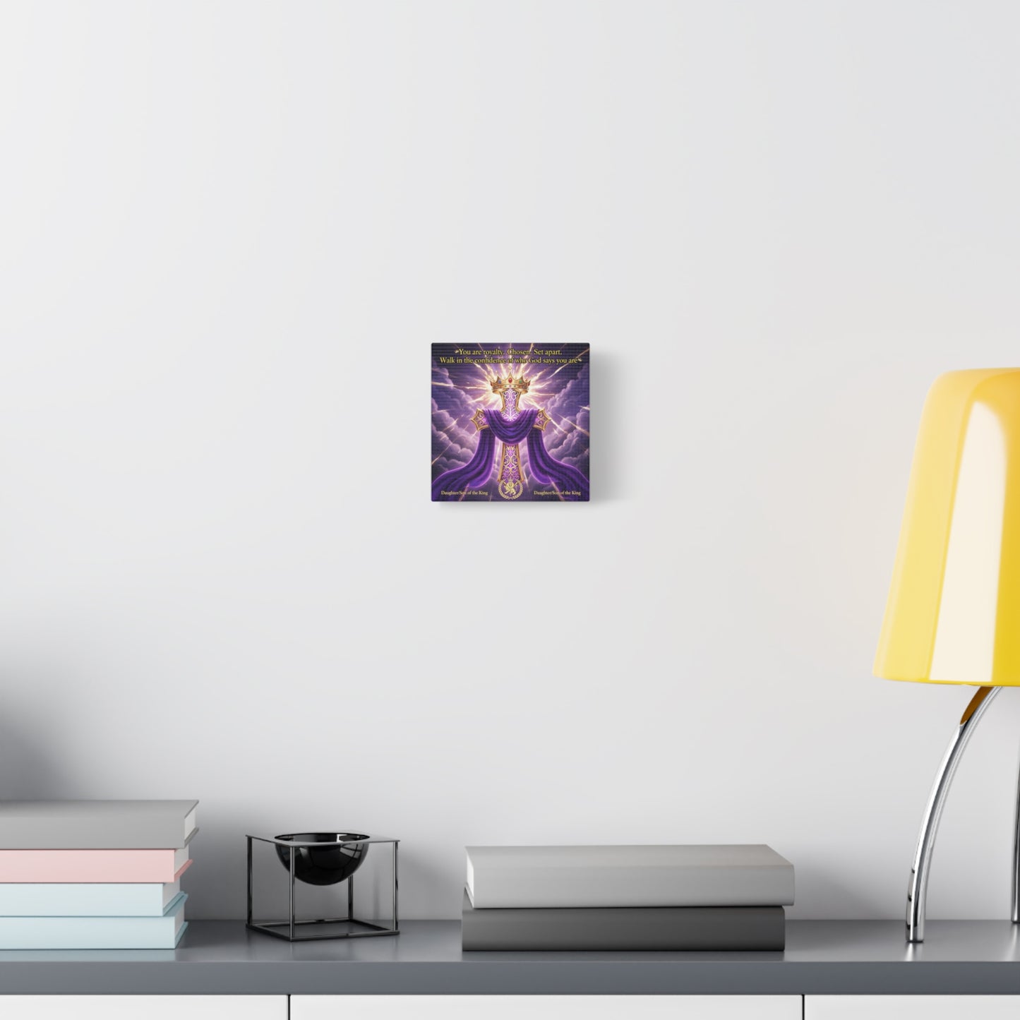 "You Are Royalty. Chosen. Set Apart." Christian Canvas Wall Art - Crowned Cross With Purple Draped Cloth, Daughter Son Of The King Quote - Religious Wall Decor For Bedroom, Office - Ready to Hang