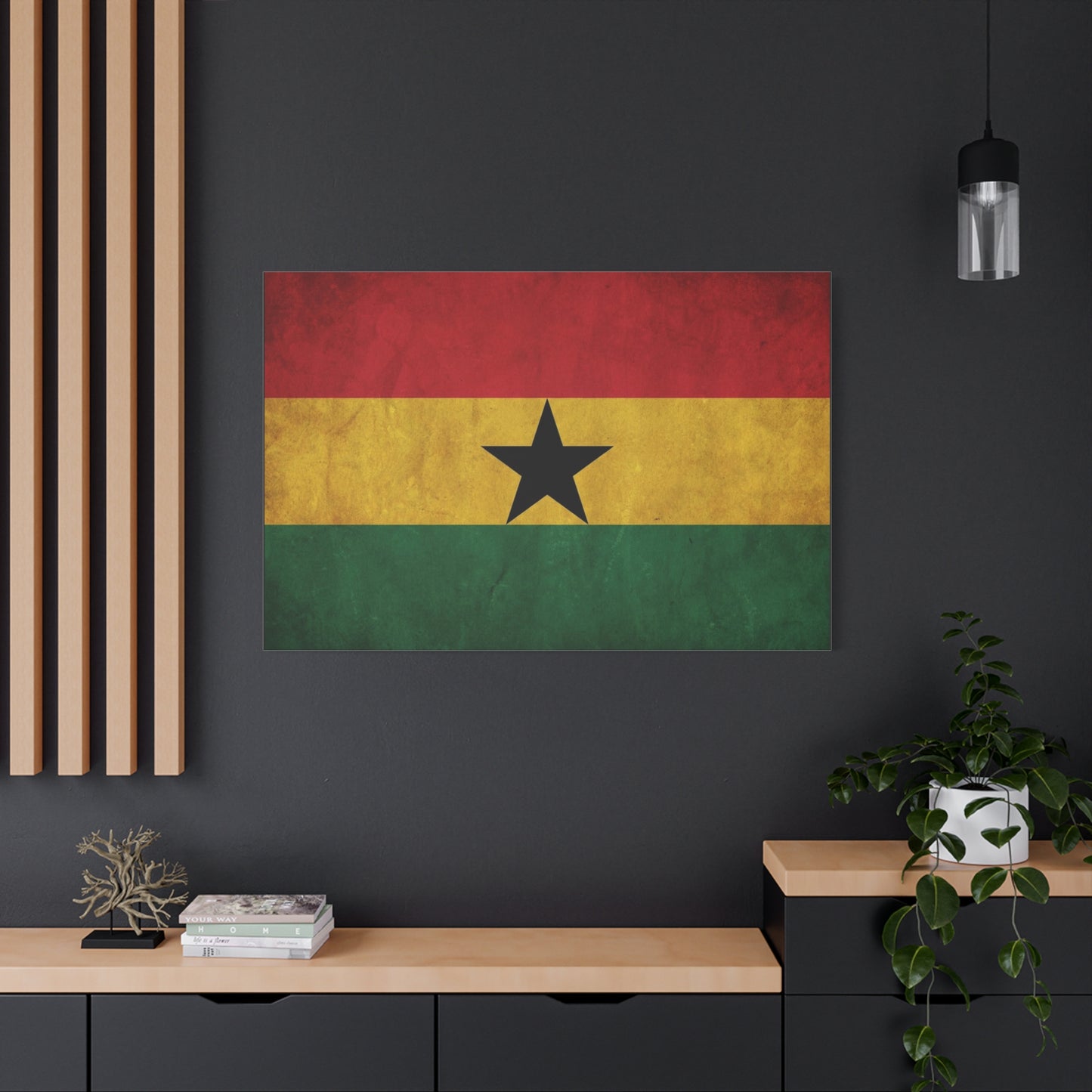 Ghana Flag Canvas Wall Art - Vintage Black Star Republic Print, Pan African Home Decor, Cultural Heritage Artwork, Bold Patriotic Style, Living Room Decoration - Office Wall Art - Ready to Hang