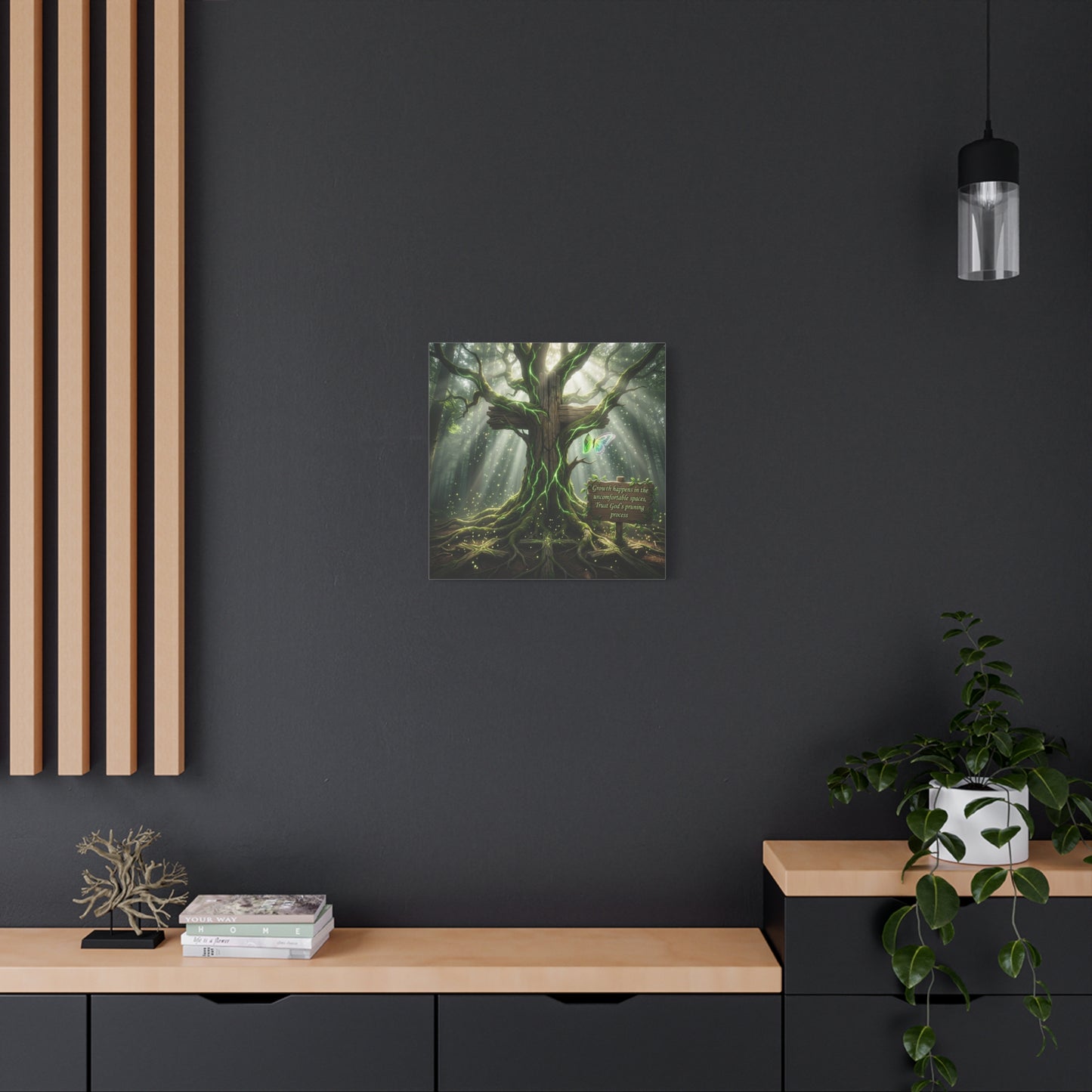"Growth Happens In The Uncomfortable Spaces, Trust God's Pruning Process" Christian Canvas Wall Art - Forest Tree Cross, Butterfly - Inspirational Rustic Decor - Living Room Wall Decor - Ready to Hang