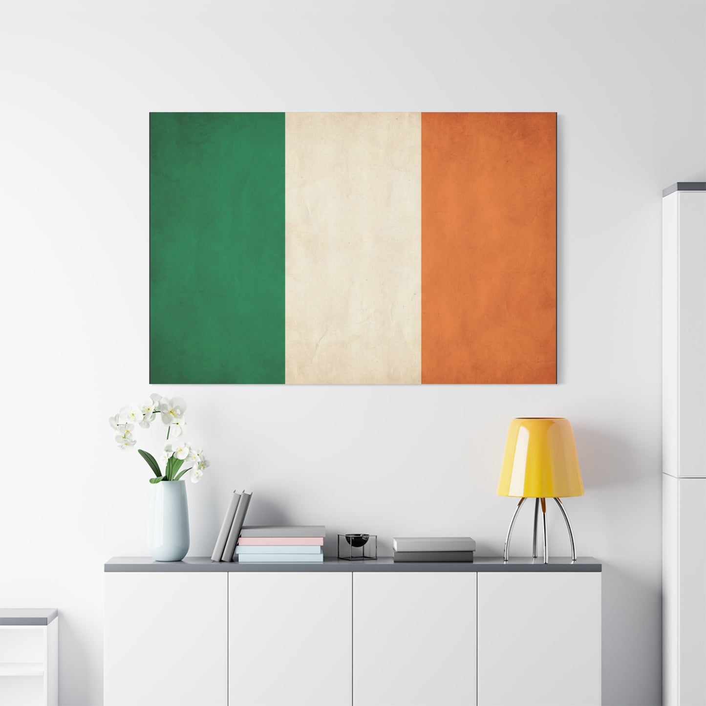 Irish Flag Canvas Wall Art - Vintage Tricolor Ireland Print, Green White Orange Rustic Texture - Minimalist Traditional Style - Living Room Wall Decor, Office Art Accent - Bedroom Home Decoration