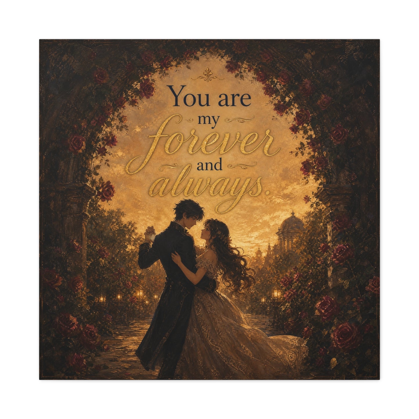 "You Are My Forever And Always." Romantic Couple Canvas Wall Art - Vintage Rose Arch Sunset Quote Print - Bedroom Home Decoration - Living Room Wall Decor - Bedroom Home Decoration - Ready to Hang