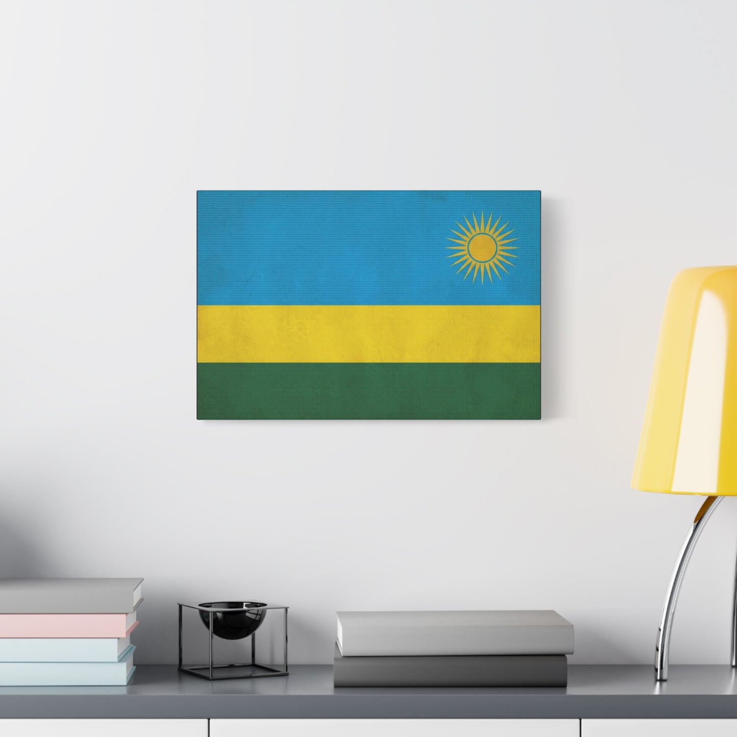 Rwanda Flag Canvas Wall Art - Blue Yellow Green National Banner Print, Sun Emblem Country Pride Decor - Vintage Style Wall Decor - Bedroom Home Decoration - Bedroom Home Decoration - Ready to Hang