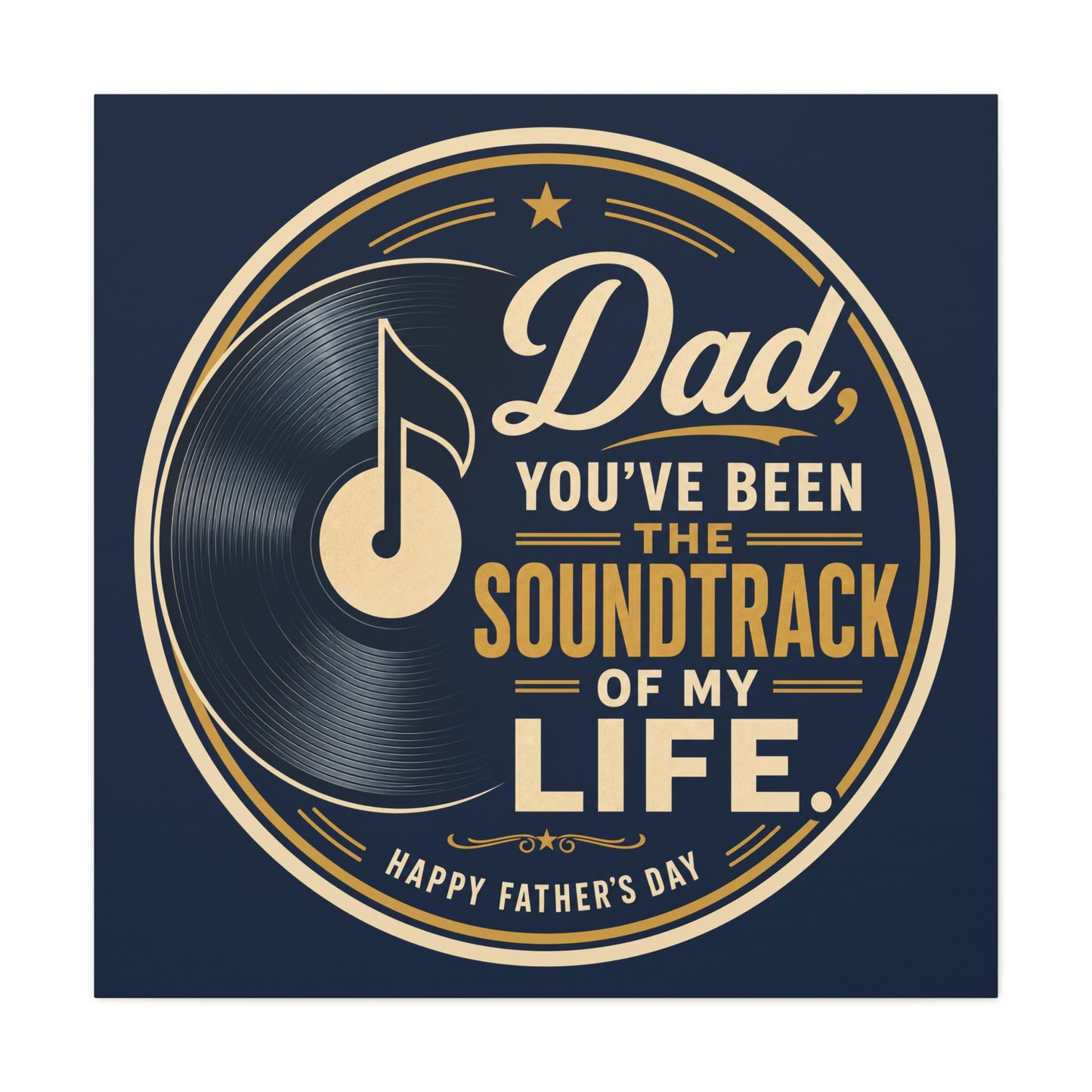"Dad" - Vinyl Record Music Quote Print - Navy Gold Typography Style - Living Room Wall Decor - Ready to Hang
