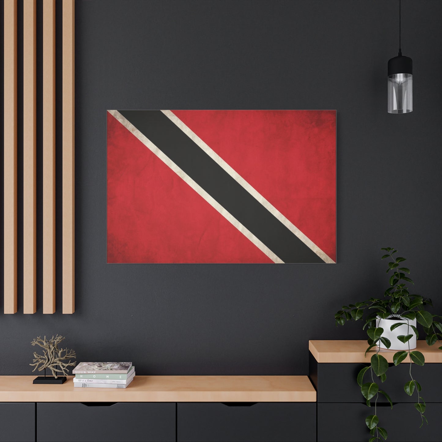 Trinidad And Tobago Flag Canvas Wall Art - Vintage National Pride Decor, Red Black White Graphic Print - Cultural Heritage Style - Living Room Wall Decor - Bedroom Home Decoration - Ready to Hang