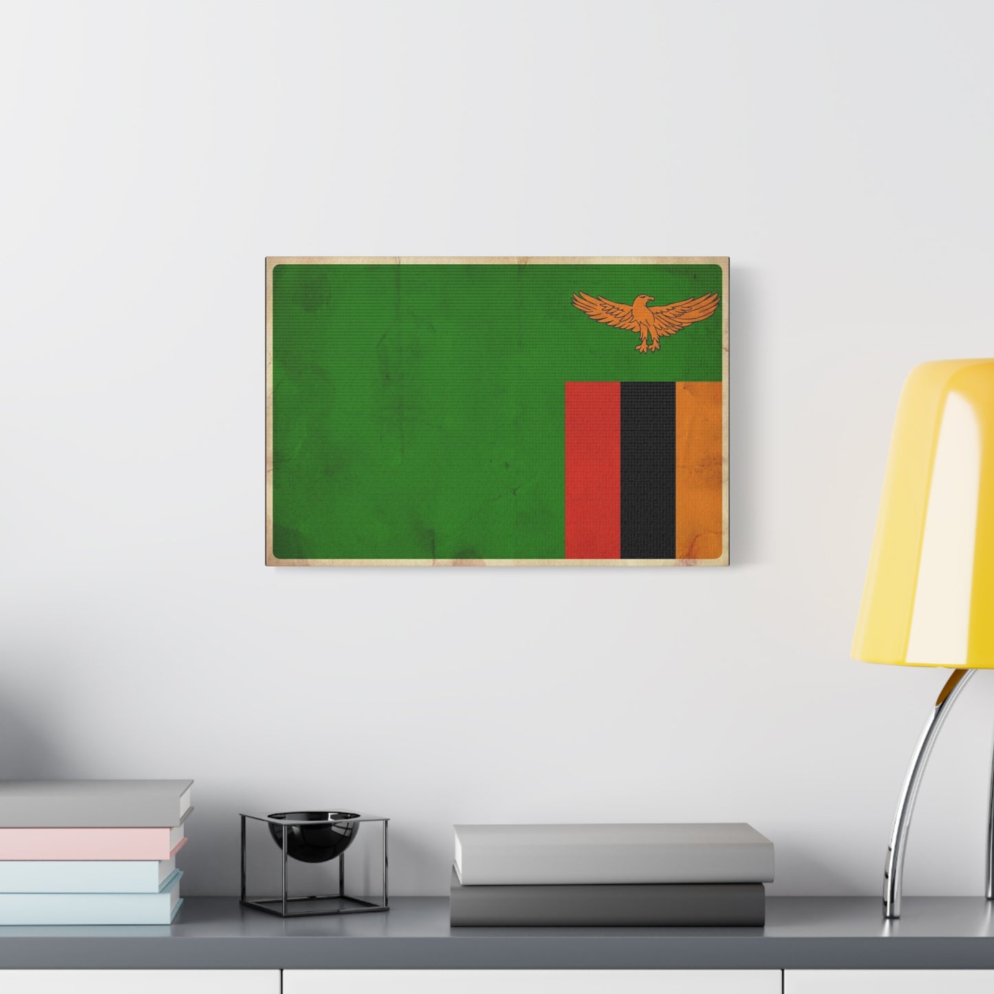 Zambia Flag Canvas Wall Art - Green Field, Orange Eagle, Red Black Gold Stripes - Vintage Patriotic Print - Living Room Wall Decor, Office Art - Bedroom Home Decoration - Bedroom Home Decoration