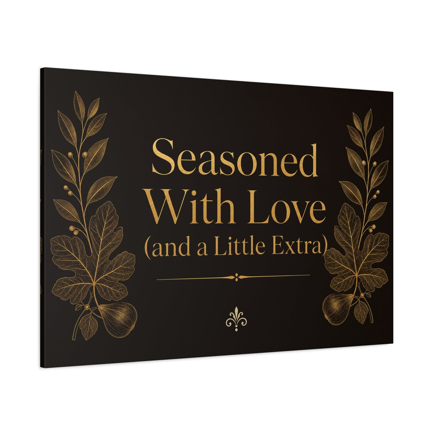 "Seasoned With Love (and a Little Extra)" Typography Canvas Wall Art - Black And Gold Kitchen Quote Decor, Vintage Botanical Cooking Wall Hanging, Dining Room Home Decoration - Bedroom Home Decoration