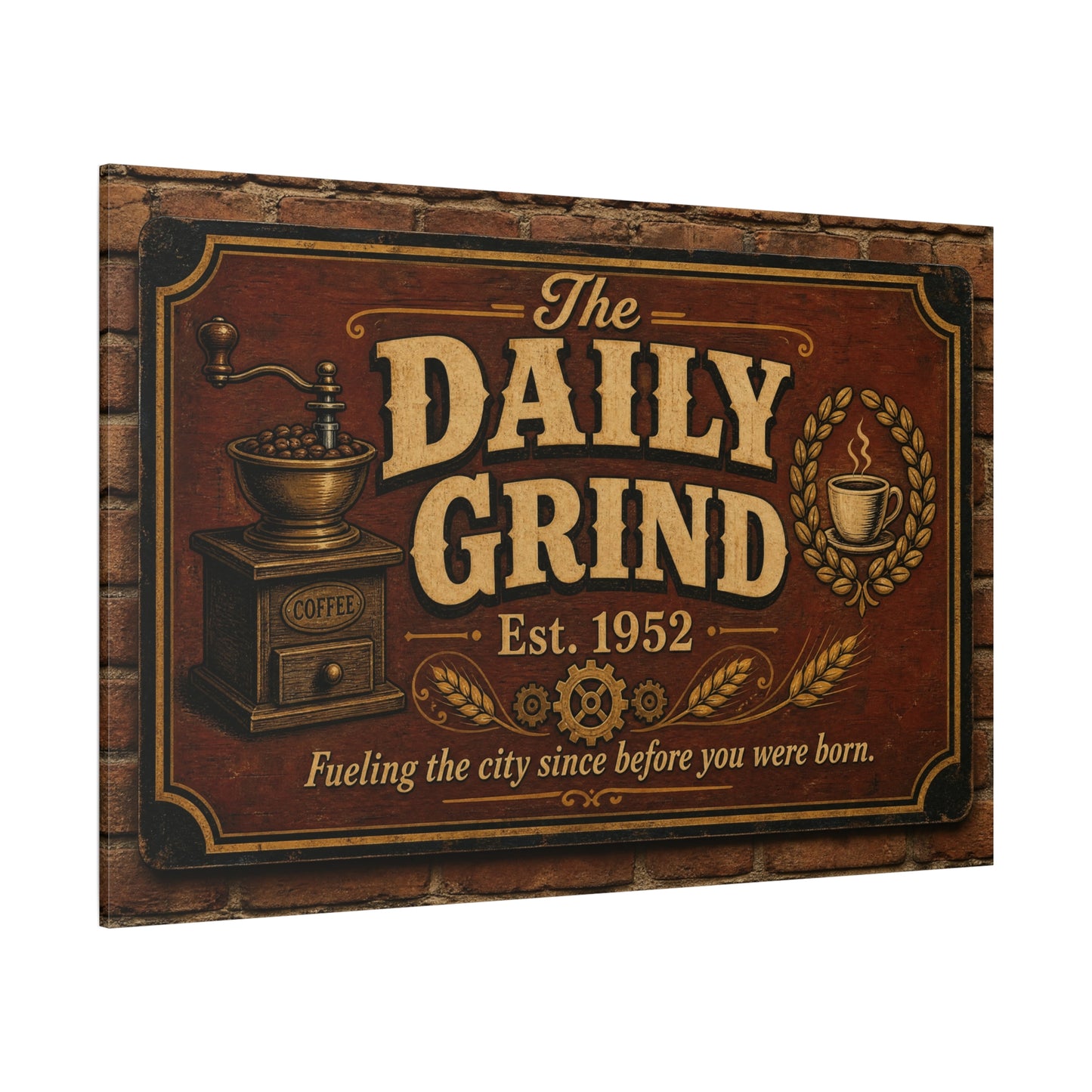 "The Daily Grind" Coffee Canvas Wall Art - Vintage Cafe Sign, Rustic Brown Typography Print, Farmhouse Decor, Coffee Bar Wall Hanging - Bistro Decor - Espresso Bar Sign - Gallery Wrapped Canvas