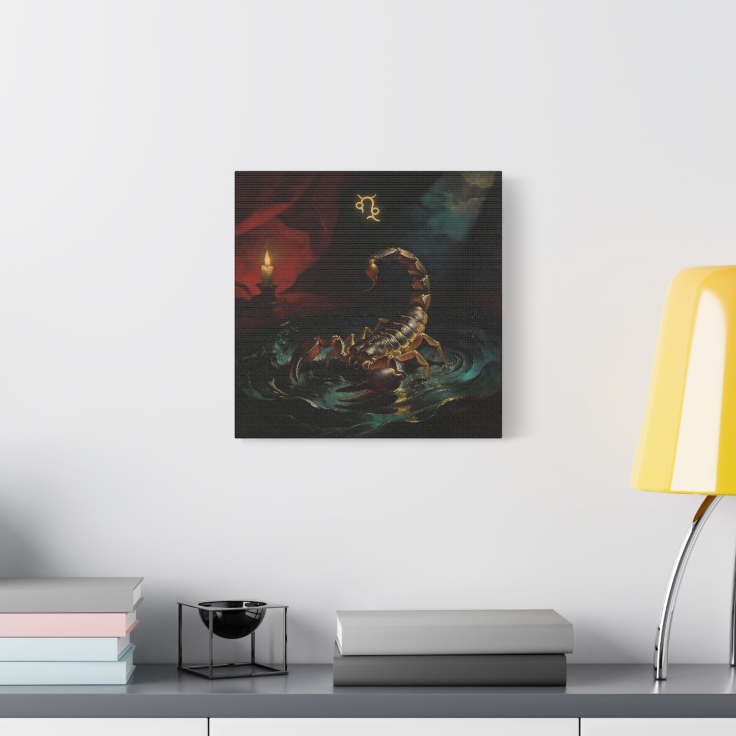 Scorpion Zodiac Canvas Wall Decor - Candlelit Astrology Painting, Dark Vintage Gothic Print - Matte Cotton Canvas, Mysterious Maximalist Style - Bedroom Decoration, Study Accent - Office Wall Art