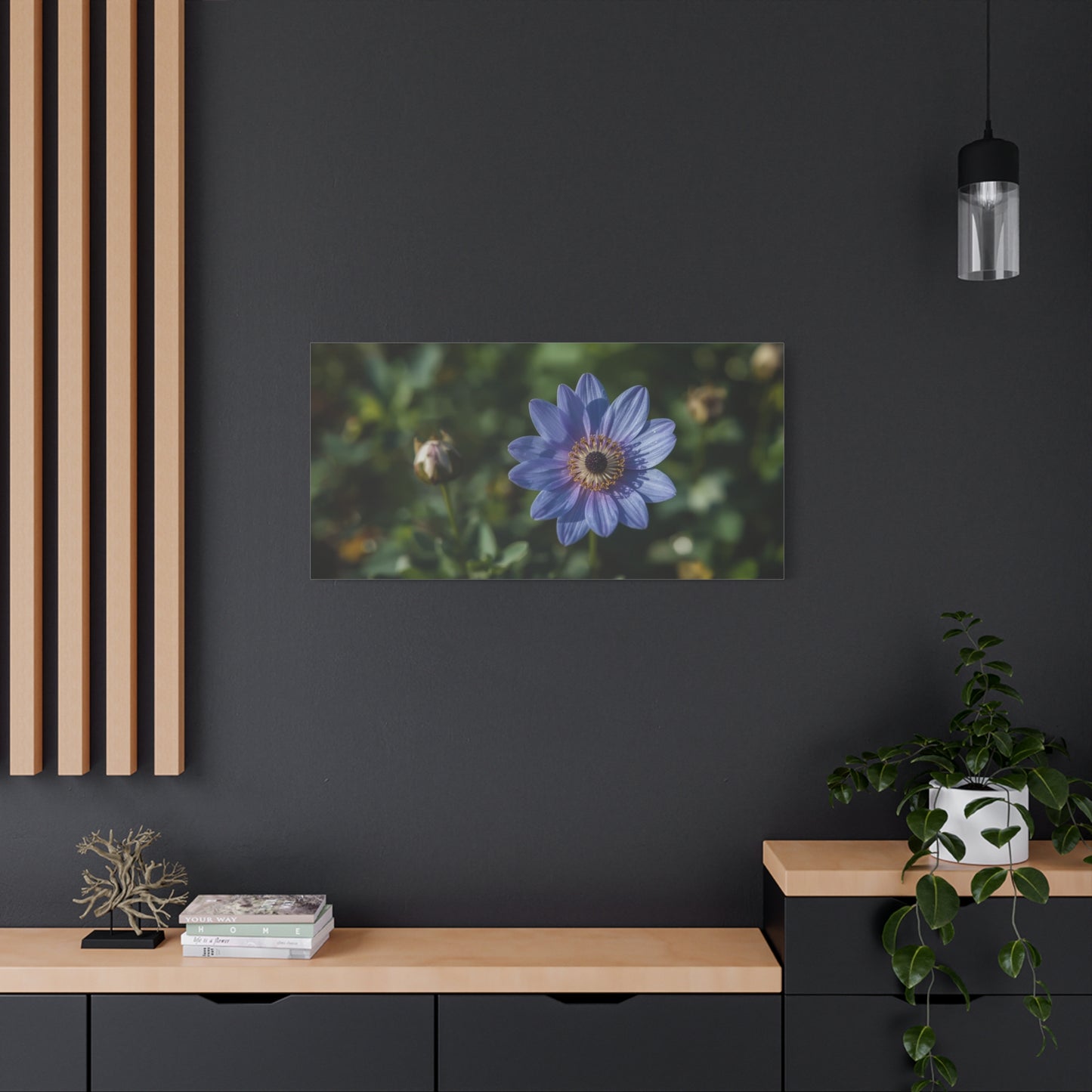 Blue Daisy Flower Canvas Wall Art - Botanical Floral Art Print, Soft Matte Garden Close Up - Contemporary Nature Style - Bedroom Wall Decor, Living Room Home Accent - Bedroom Home Decoration