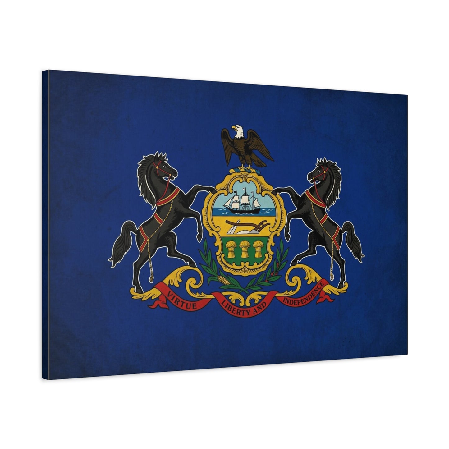 Pennsylvania State Flag Canvas Wall Art - Virtue Liberty And Independence Crest Print - Blue Keystone Commonwealth Decor - Vintage Heraldic Style - Living Room Home Decoration - Living Room Wall Decor