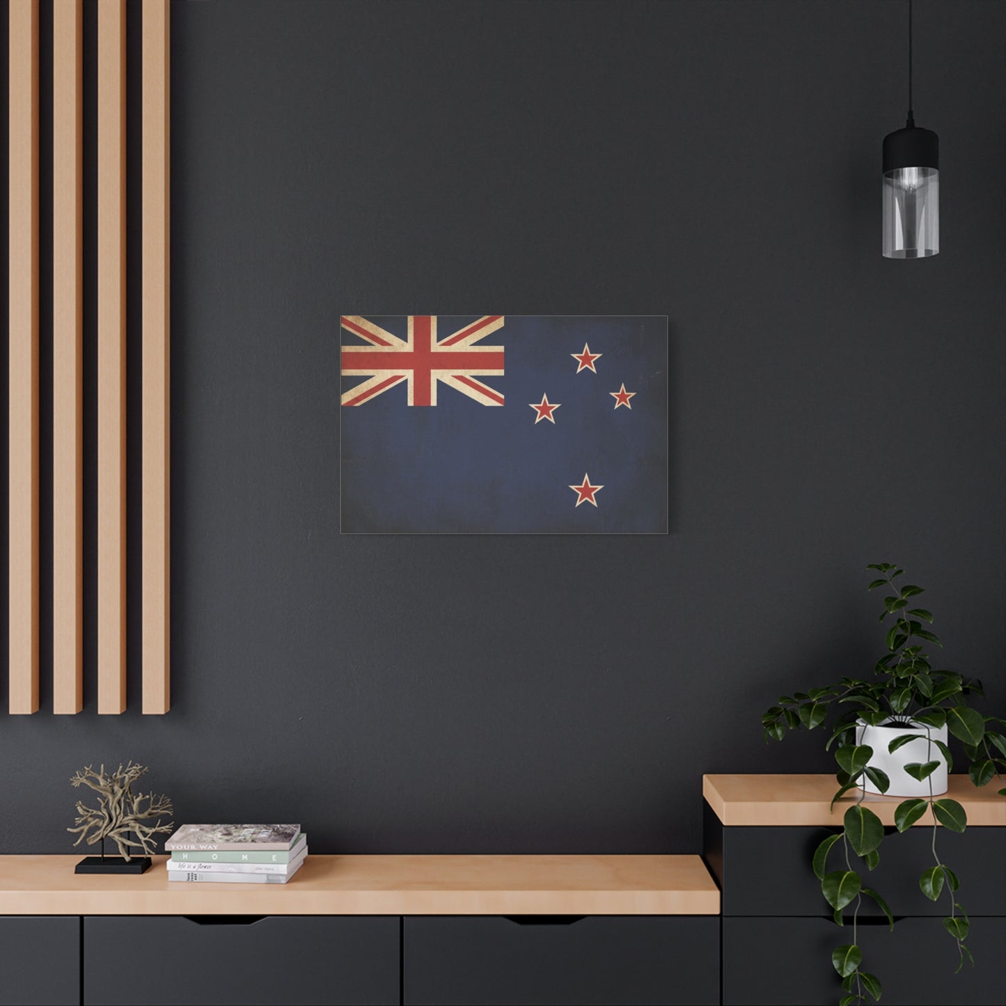 New Zealand Flag Canvas Wall Art - Vintage Kiwi National Banner Print, Distressed Navy Red Cream Design - Traditional Patriotic Style - Living Room Wall Decor Bedroom Home Decoration - Ready to Hang