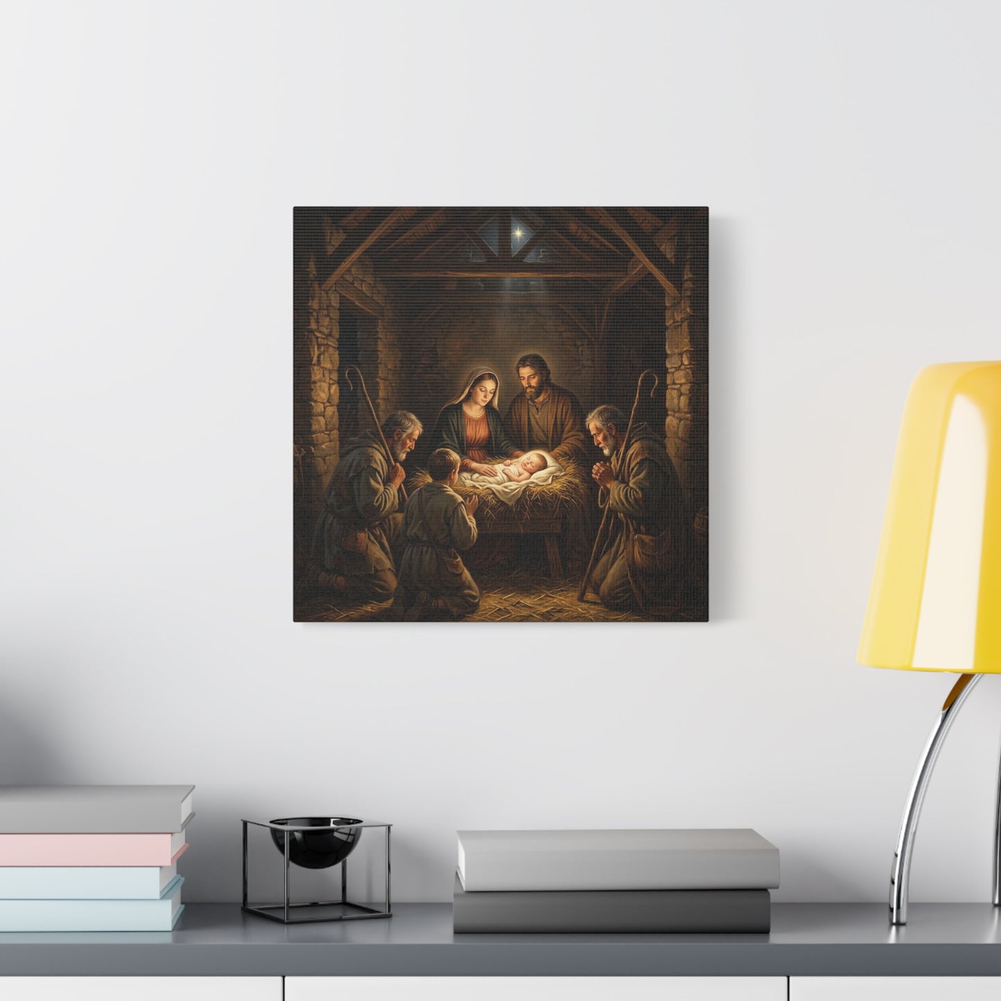 Nativity Scene Canvas Wall Art - Baby Jesus, Virgin Mary, Saint Joseph In Bethlehem Stable - Matte Cotton Print For Living Room Bedroom - Living Room Wall Decor - Bedroom Home Decoration