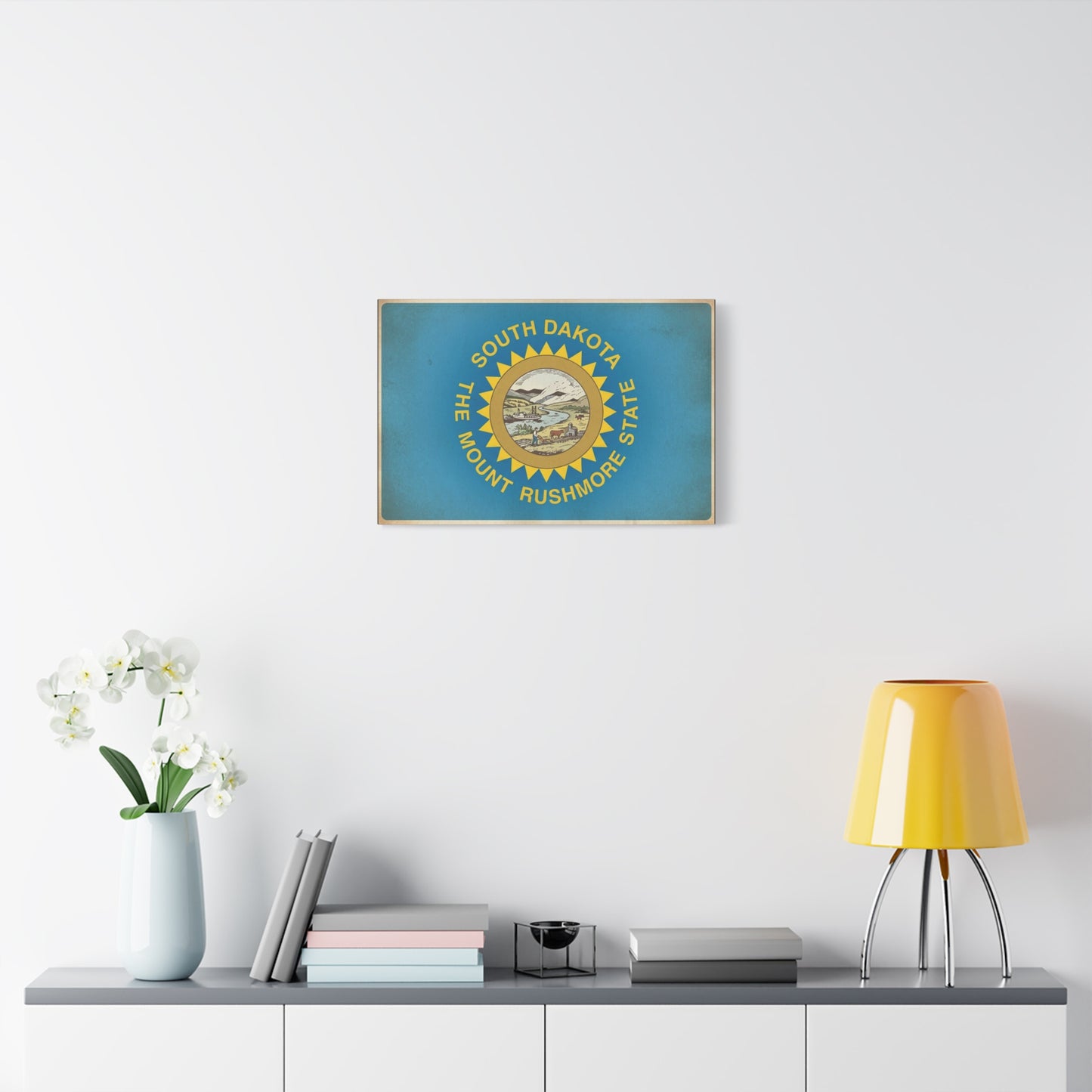 "South Dakota The Mount Rushmore State" Flag Canvas Wall Art - Vintage State Pride Decor, Blue Banner Print, Rustic Americana Style, Living Room Wall Decor, Office Art - Bedroom Home Decoration