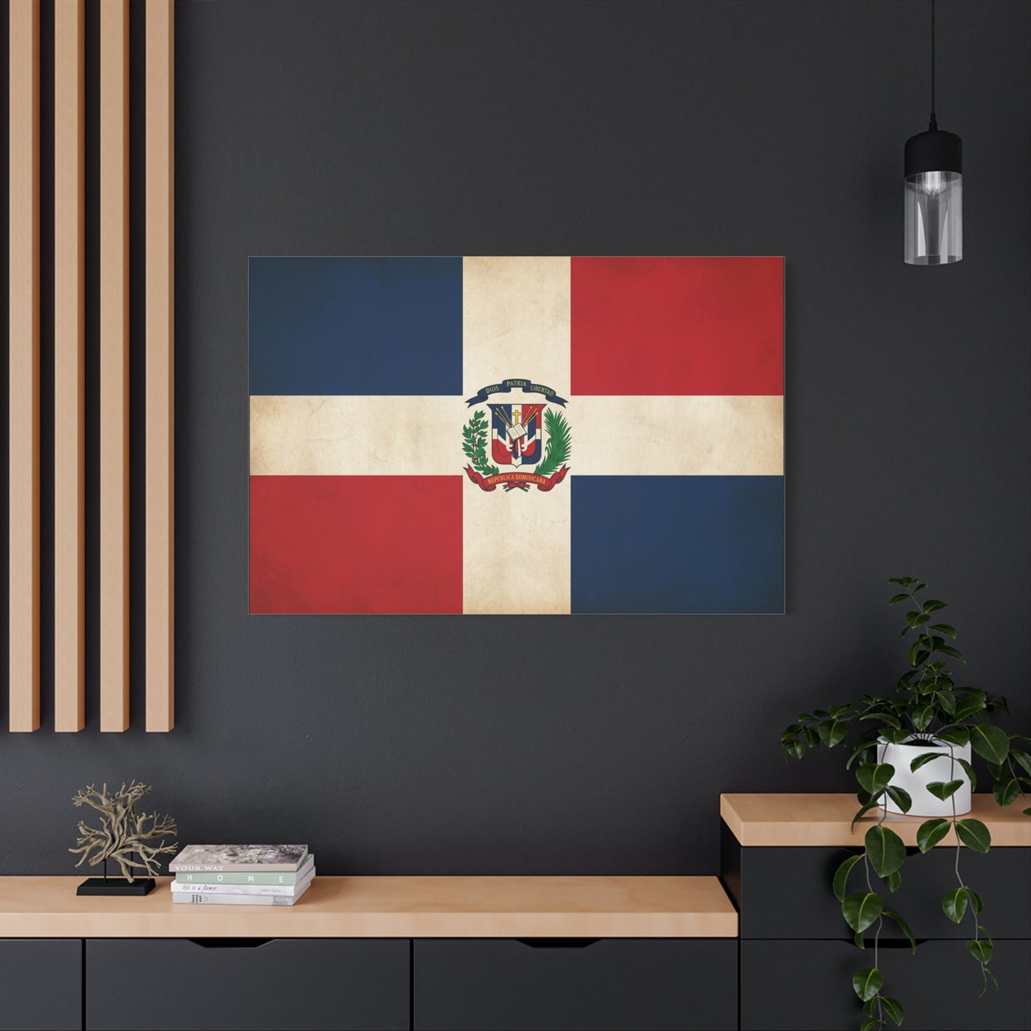 Dominican Republic Flag Canvas Wall Art - Dios Patria Libertad, Republica Dominicana - Vintage Patriotic Print - Heritage Decor For Living Room, Office, Dorm Wall Display - Bedroom Home Decoration