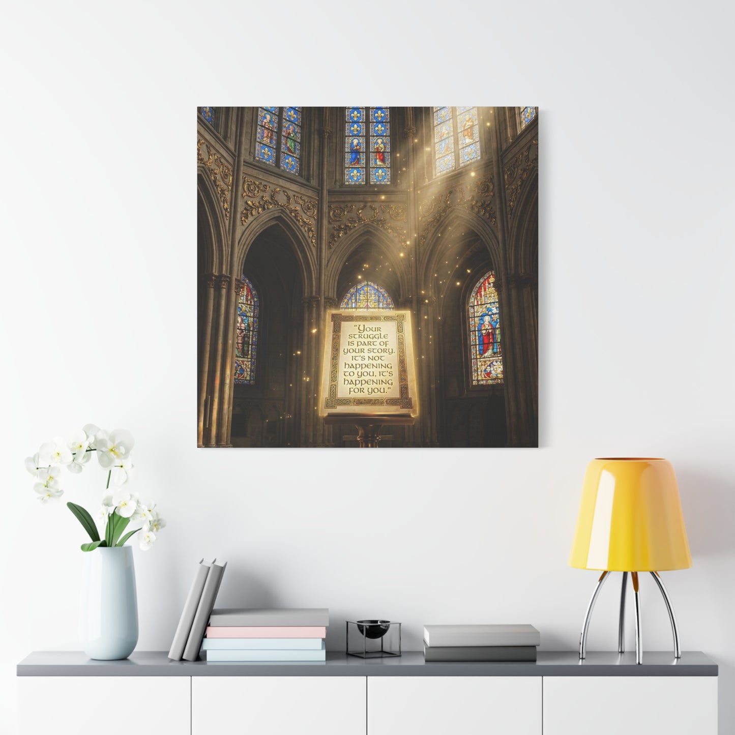 "Your Struggle Is Part Of Your Story" Canvas Wall Art - Gothic Cathedral Stained Glass Inspirational Quote Print - Matte Cotton Decor - Living Room Bedroom Office Christian Home Decoration