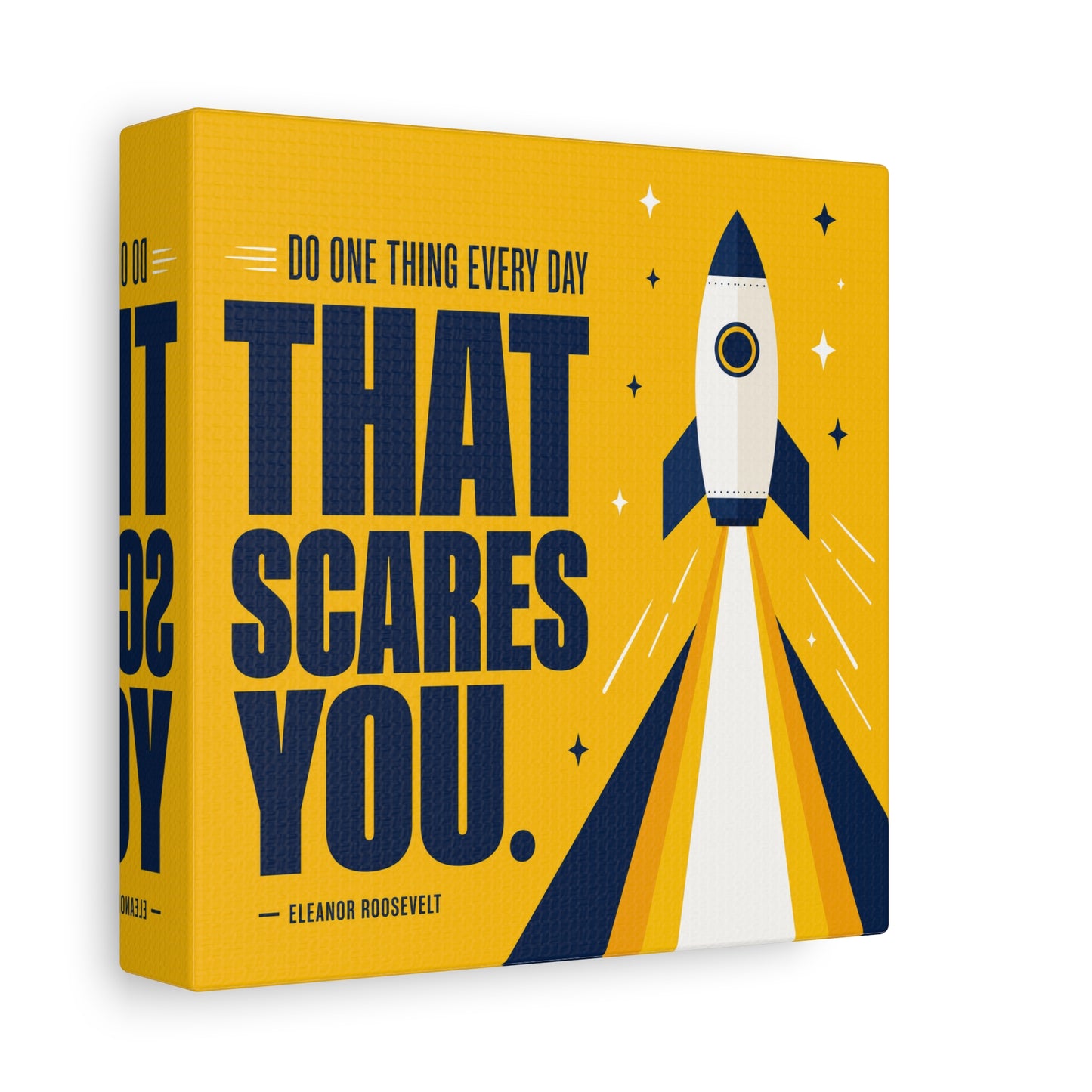 "Do One Thing Every Day That Scares You." Rocket Canvas Wall Art - Motivational Typography Space Decor - Modern Yellow Quote Print - Kids Bedroom Wall Decor, Playroom Home Decoration - Ready to Hang