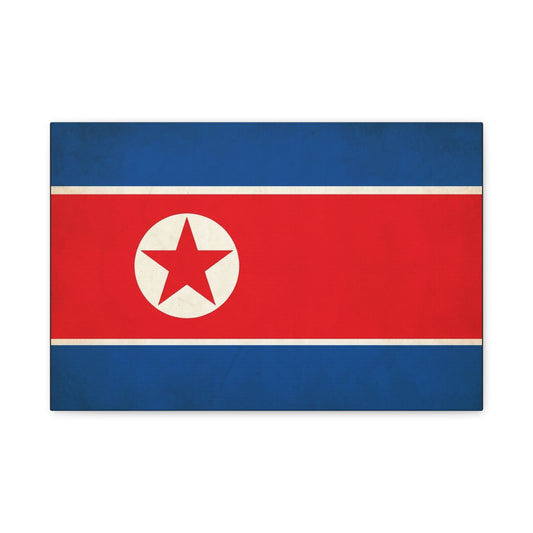 North Korea Flag Canvas Wall Art - Korean Flag Print, Patriotic Red Blue Star Design - Vintage Style Wall Decor - Living Room Home Decoration - Bedroom Home Decoration - Modern Farmhouse Style