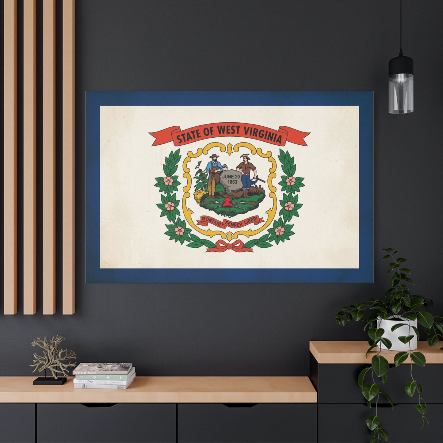 "State Of West Virginia" Flag Canvas Wall Art - Vintage State Seal Print, June 20 1863, Montani Semper Liberi - Patriotic Heritage Decor - Living Room Home Decoration - Office Wall Art - Ready to Hang