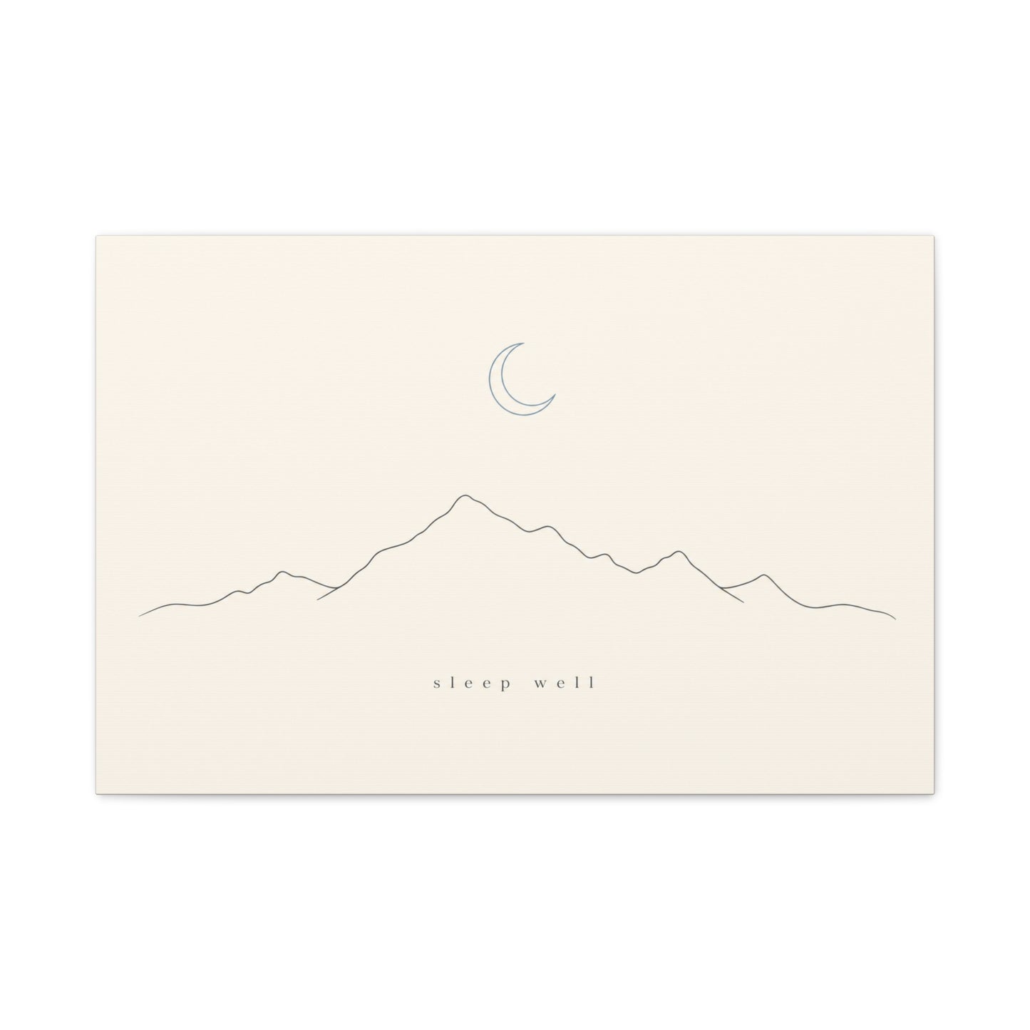 "Sleep Well" Minimalist Mountain Canvas Wall Art - Crescent Moon Line Drawing, Neutral Beige Canvas Print - Modern Bedroom Wall Decor, Nursery Home Decoration, Meditation Space - Ready to Hang