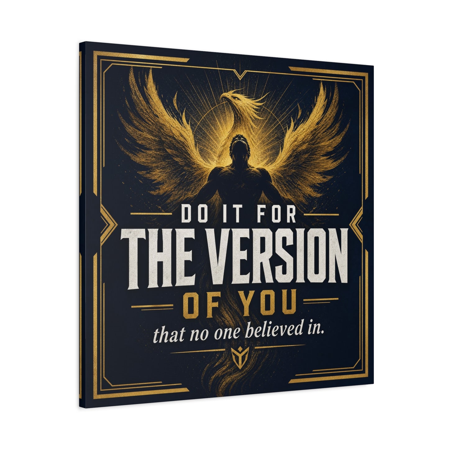 "Do It For The Version Of You That No One Believed In" Inspirational Canvas Wall Art - Phoenix Wings Motivational Quote Print - Black Gold Typography Decor For Office Bedroom - Living Room Wall Decor