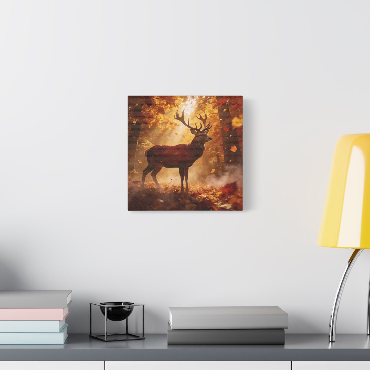 Red Stag Canvas Wall Art - Autumn Forest Deer Wildlife Print, Golden Sunbeams, Rustic Woodland Decor, Matte Finish Canvas Print, Living Room Wall Decor, Bedroom Home Decoration - Cozy Reading Nook Art