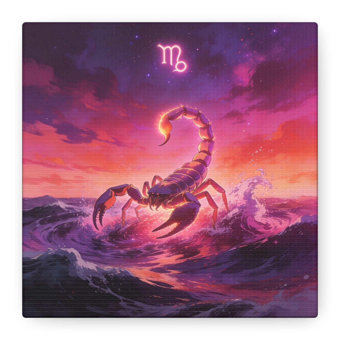 Scorpio Zodiac Canvas Wall Art - Glowing Scorpion Ocean Illustration, Celestial Astrology Print - Matte Cotton Canvas - Modern Fantasy Style - Bedroom Wall Decor, Home Office Accent - Ready to Hang