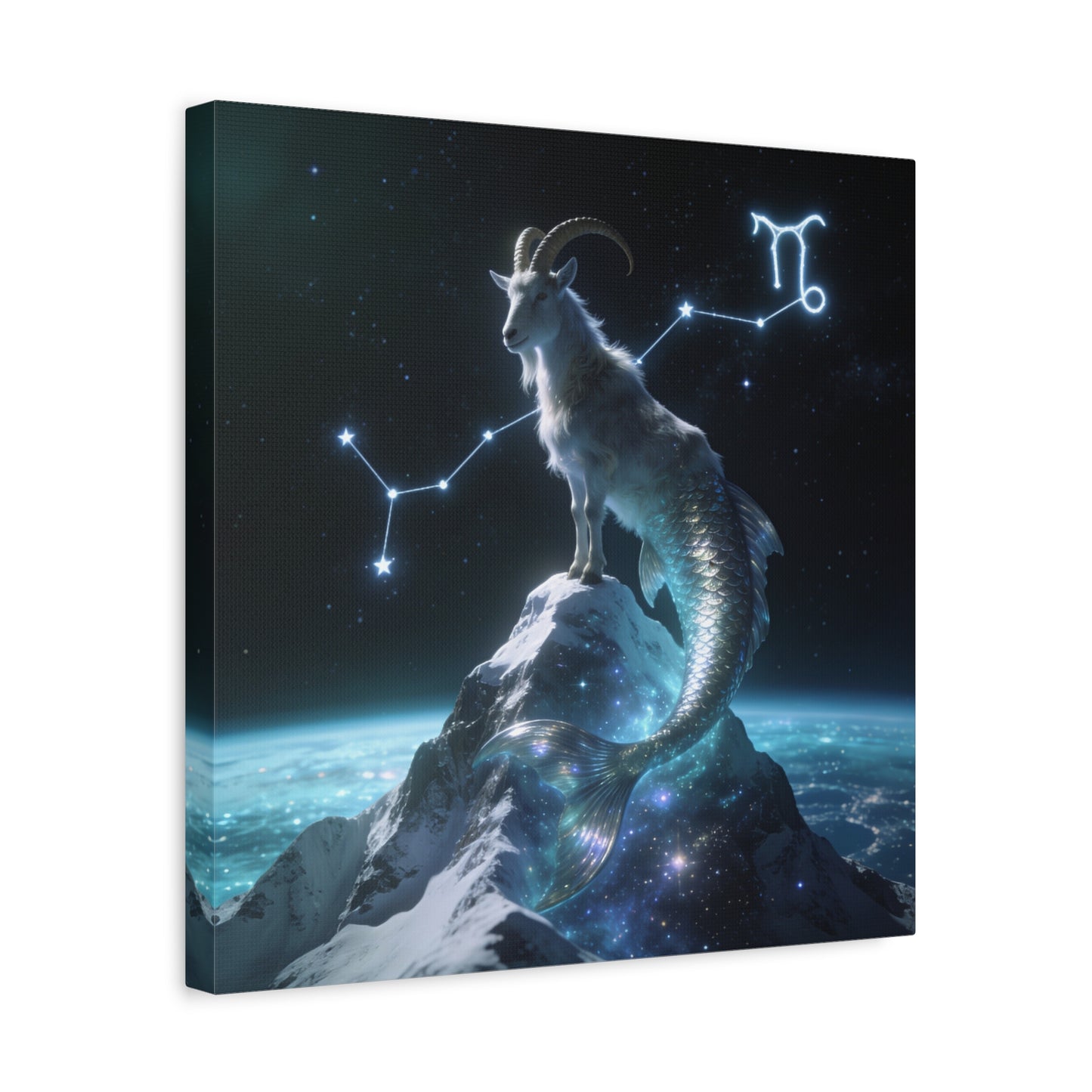 Capricorn Zodiac Canvas Wall Art - Celestial Sea Goat Constellation, Surreal Night Sky, Matte Canvas Print, Modern Fantasy Style, Bedroom Home Decoration, Office Wall Decor Accent - Ready to Hang