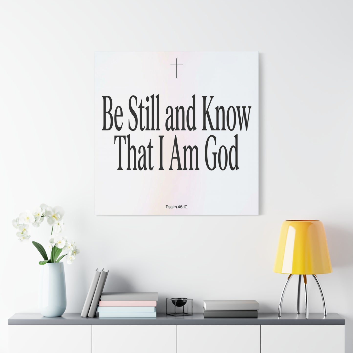 "Be Still And Know That I Am God" Canvas Wall Art - Psalm 46:10 Christian Bible Verse Scripture Print - Minimalist Black White Cross Decor - Bedroom Living Room Home Office Wall Hanging