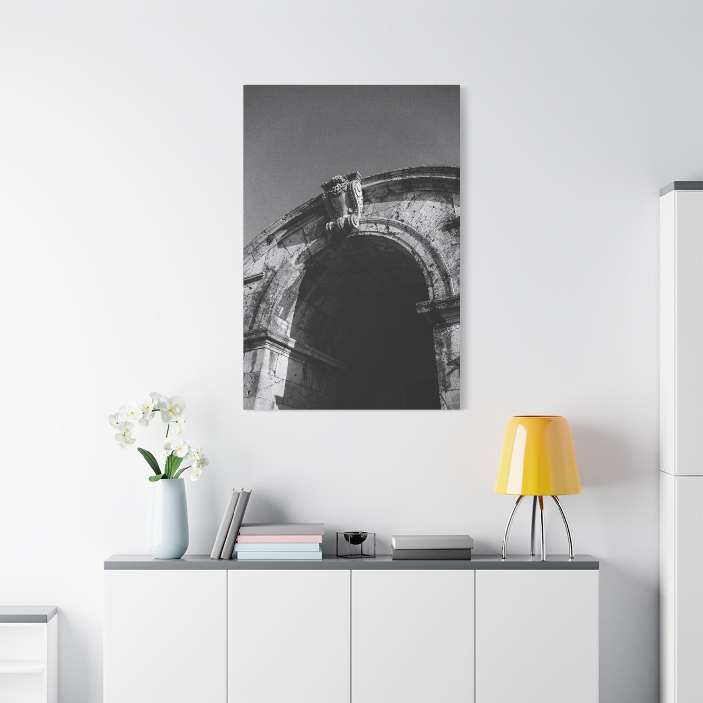 Black And White Architectural Arch Canvas Wall Art - Stone Facade Art Print, Minimalist Historic Structure Decor - Contemporary Living Room Wall Decor, Bedroom Home Accent - Ready to Hang