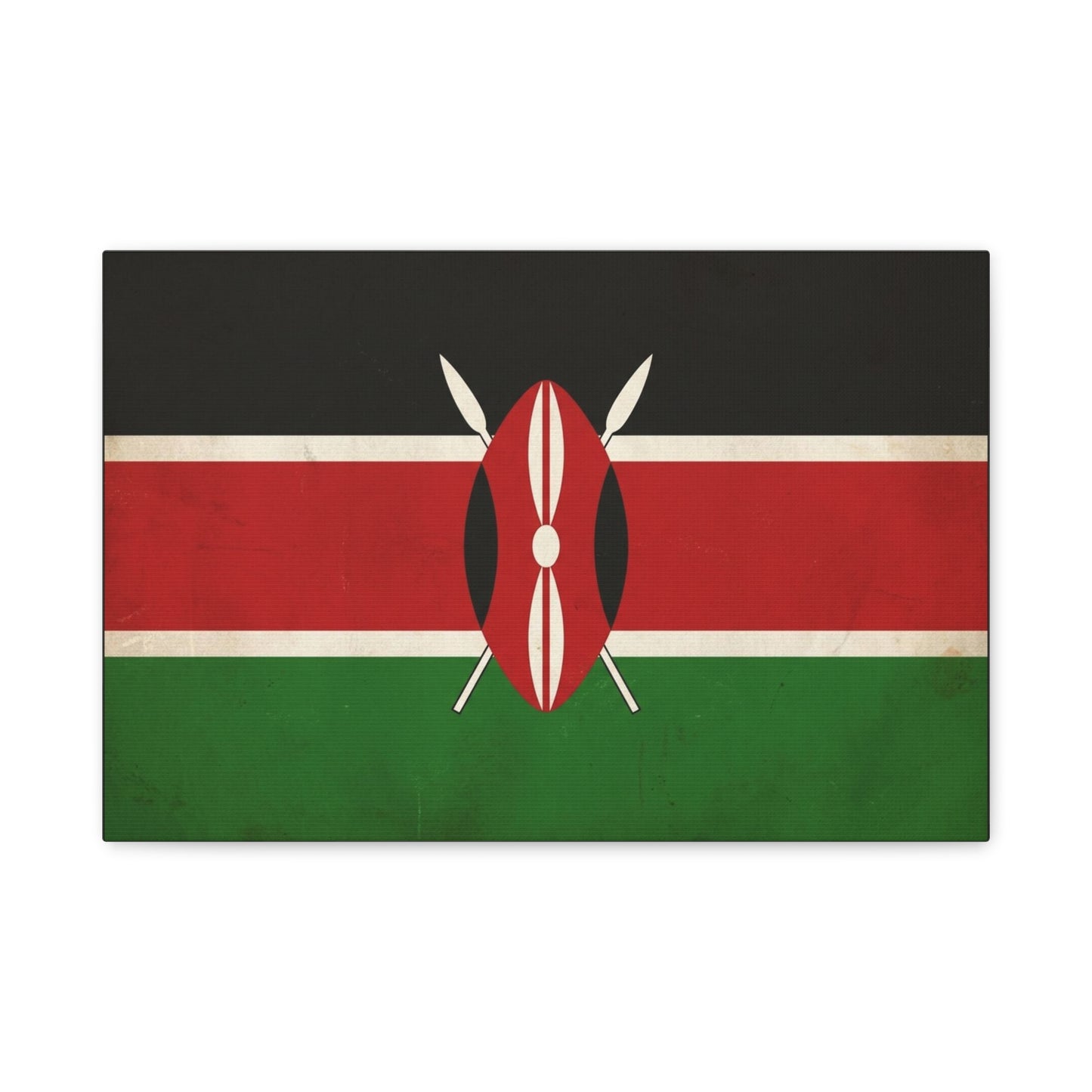 Kenya Flag Canvas Wall Art - Vintage Kenyan Flag Print, Patriotic Red Black Green Decor - Matte Cotton Artwork - Living Room Wall Decor, Office Art, Dorm Home Accent - Bedroom Home Decoration