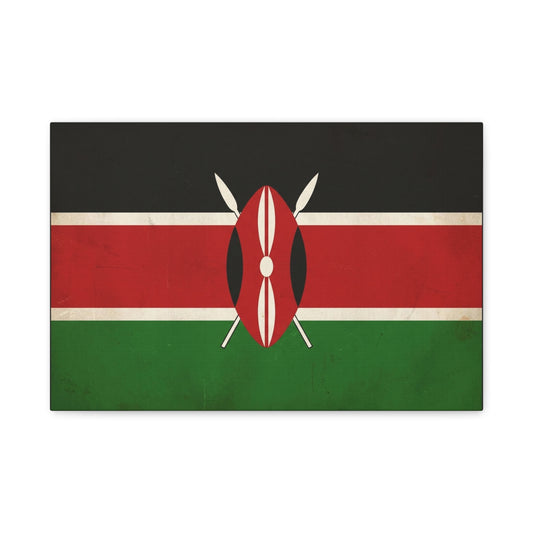 Kenya Flag Canvas Wall Art - Vintage Kenyan Flag Print, Patriotic Red Black Green Decor - Matte Cotton Artwork - Living Room Wall Decor, Office Art, Dorm Home Accent - Bedroom Home Decoration