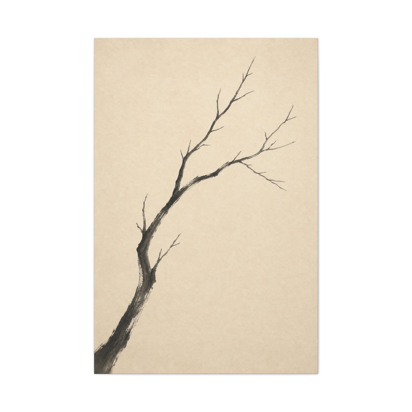 Minimalist Bare Tree Branch Canvas Wall Art - Neutral Ink Wash Botanical Print - Japanese Zen Style - Beige Black Contemporary Wall Decor For Bedroom Living Room Office Entryway - Ready to Hang