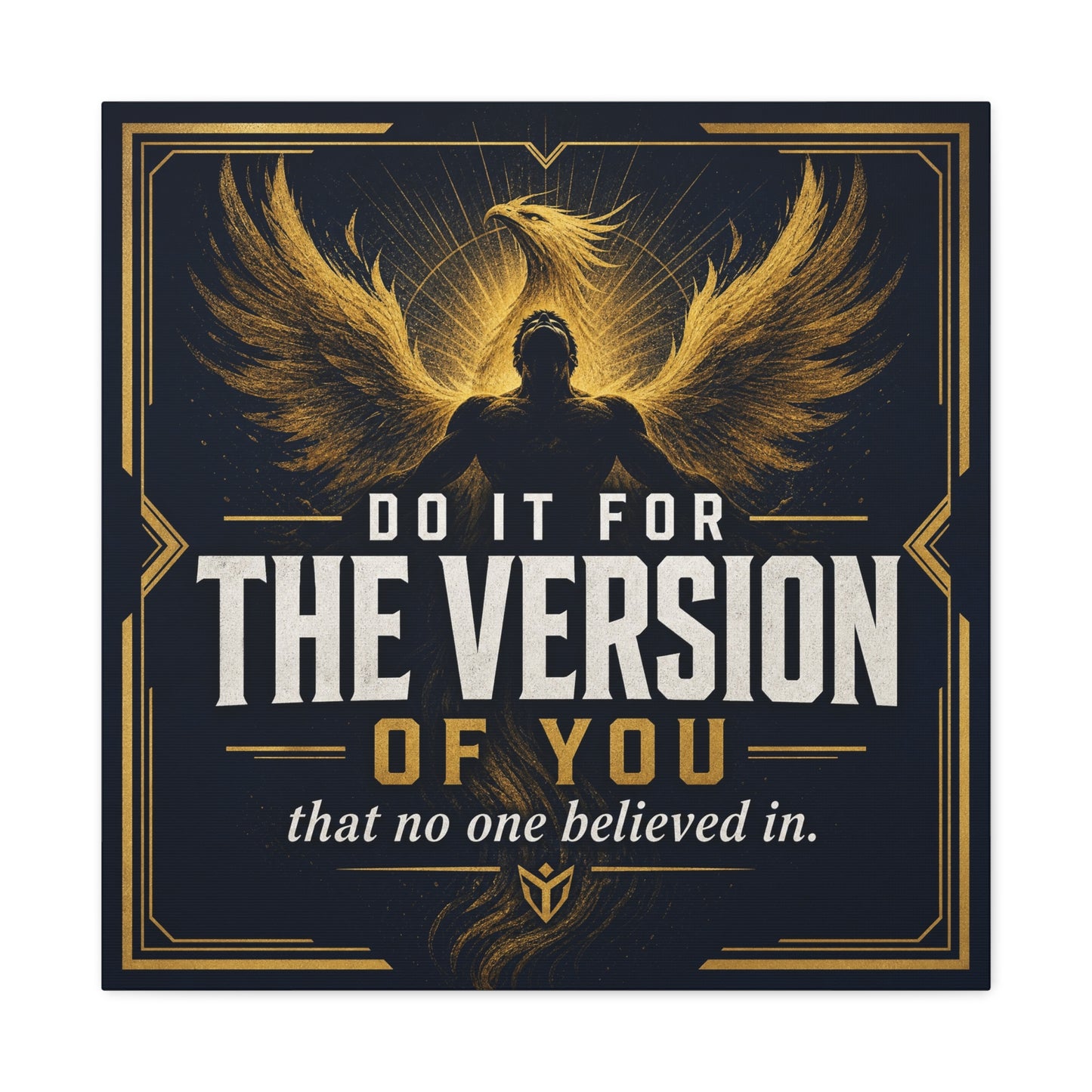 "Do It For The Version Of You That No One Believed In" Inspirational Canvas Wall Art - Phoenix Wings Motivational Quote Print - Black Gold Typography Decor For Office Bedroom - Living Room Wall Decor