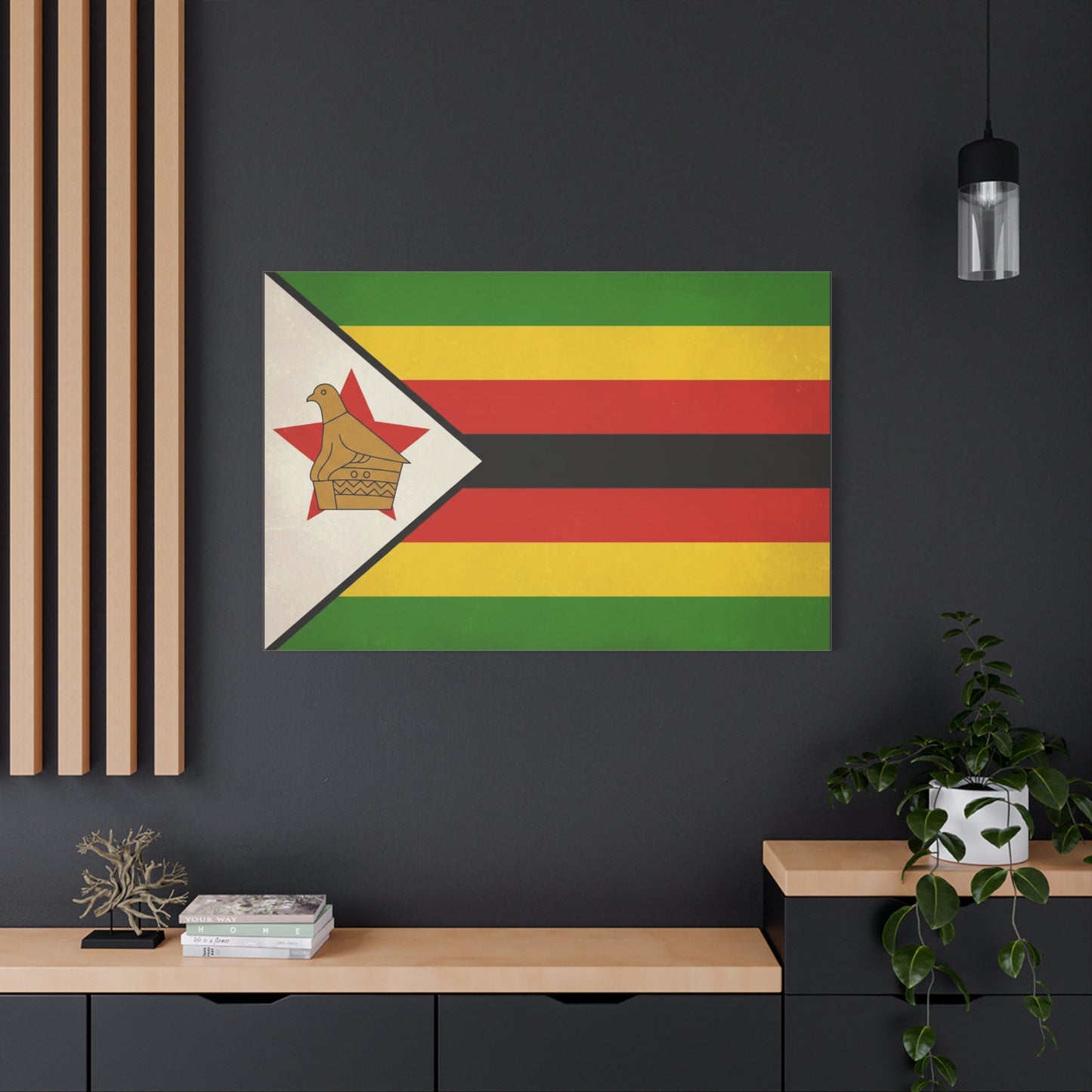 Zimbabwe Flag Canvas Wall Art - Vintage National Pride Decor, Green Gold Red Black Banner Print - Cultural Heritage Style - Living Room Wall Decor, Office Art - Modern Farmhouse Style - Ready to Hang