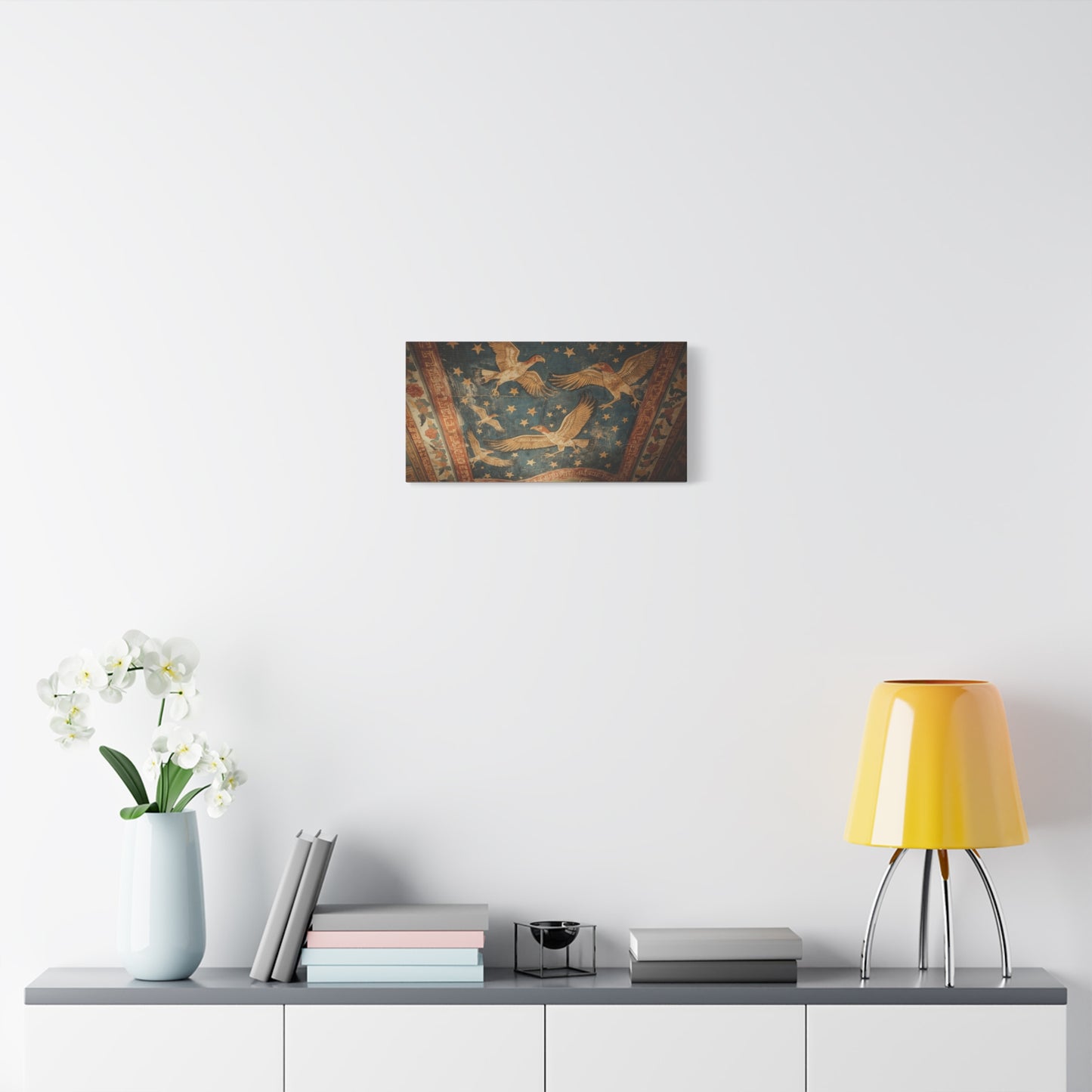 Ancient Eagle Ceiling Fresco Canvas Wall Art - Starry Bird Mural Print, Classical Blue And Gold Illustration - Vintage Traditional Style - Living Room Wall Decor Office Art - Bedroom Home Decoration