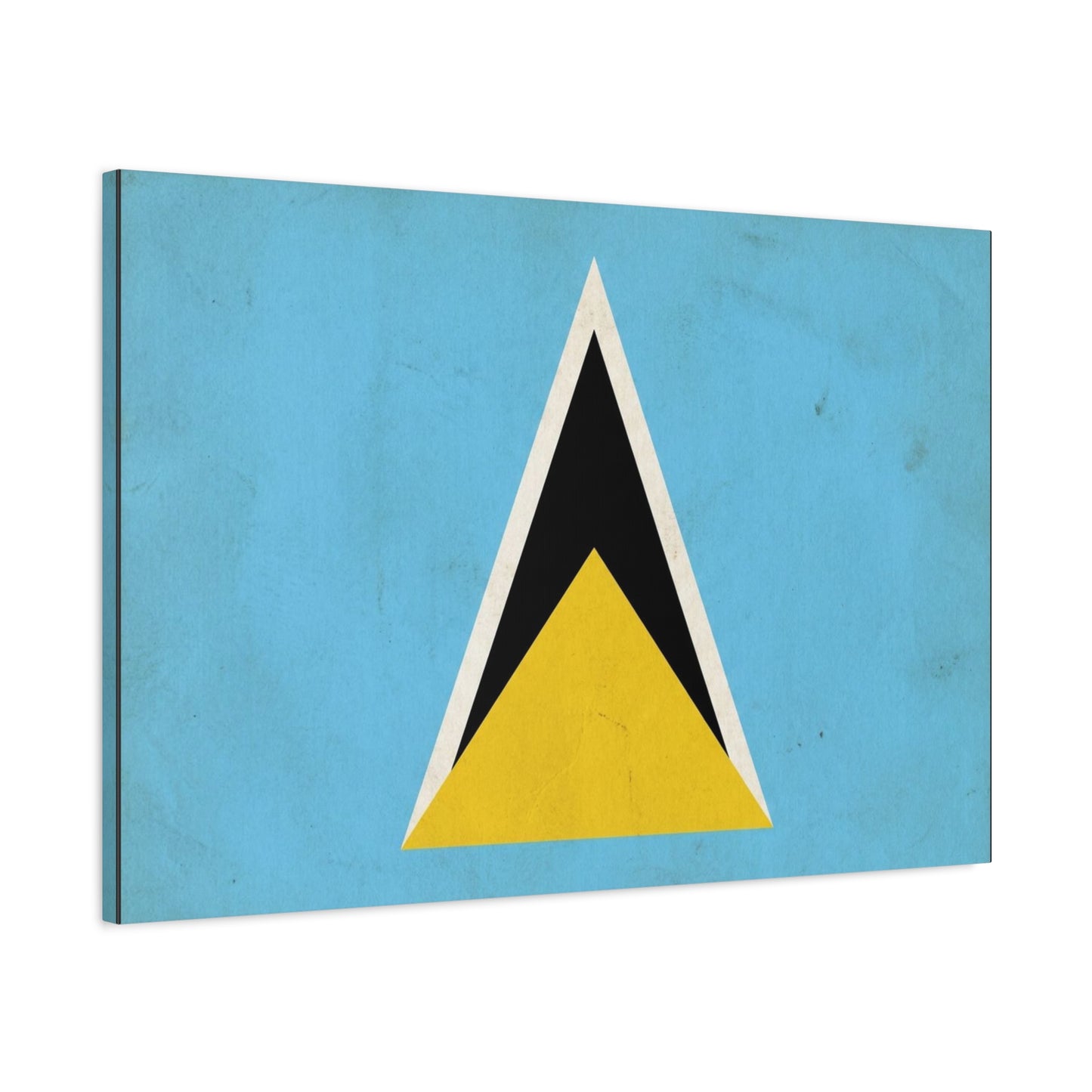 Saint Lucia Flag Canvas Wall Art - Blue Yellow Black Triangle Design, Minimalist Geometric Print - Modern Caribbean Decor - Living Room Wall Decor, Office Art Accent - Bedroom Home Decoration
