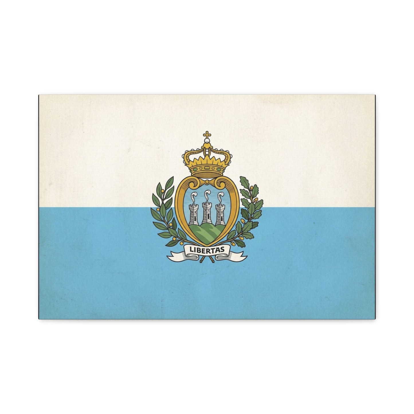 "Libertas" San Marino Flag Canvas Wall Art - Vintage Republic Crest Print, Blue White Heraldic Decor - Traditional Patriotic Style - Living Room Wall Decor - Bedroom Home Decoration - Ready to Hang