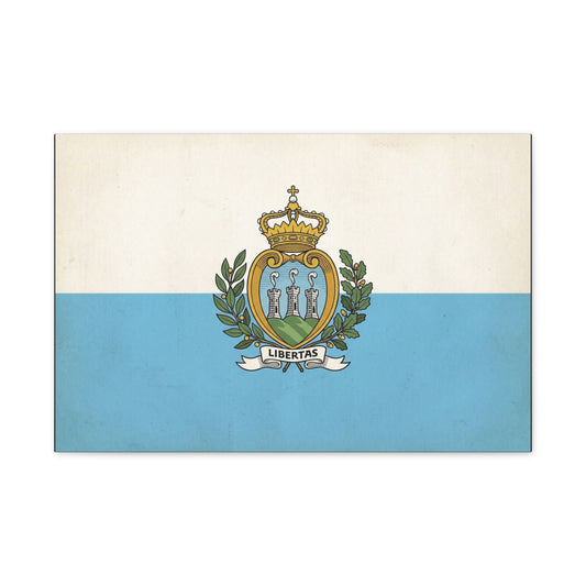 "Libertas" San Marino Flag Canvas Wall Art - Vintage Republic Crest Print, Blue White Heraldic Decor - Traditional Patriotic Style - Living Room Wall Decor - Bedroom Home Decoration - Ready to Hang