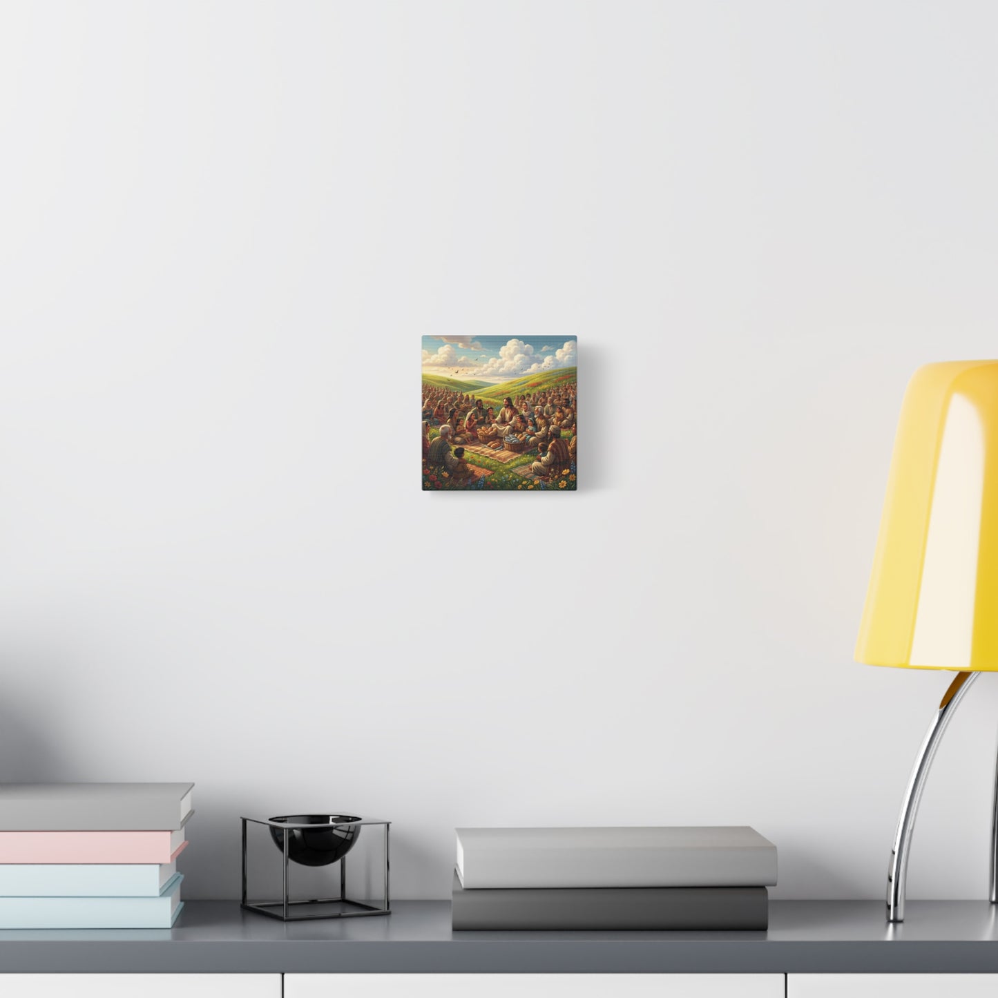 Jesus Feeding The Multitude Canvas Wall Art - Bread And Fish Biblical Scene - Meadow Landscape Christian Home Decor - Matte Cotton Print For Living Room, Bedroom, Office, Meditation Space