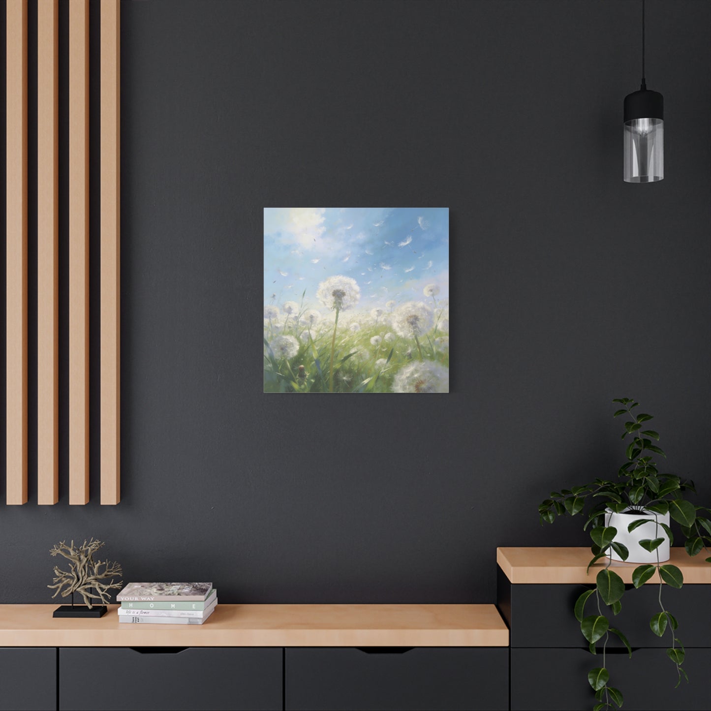 Dandelion Meadow Canvas Wall Art - Blue Sky Botanical Canvas Print, Soft Pastel Nature Wall Decor - Matte Cotton Artwork - Bedroom Home Decoration, Living Room Accent - Bedroom Home Decoration