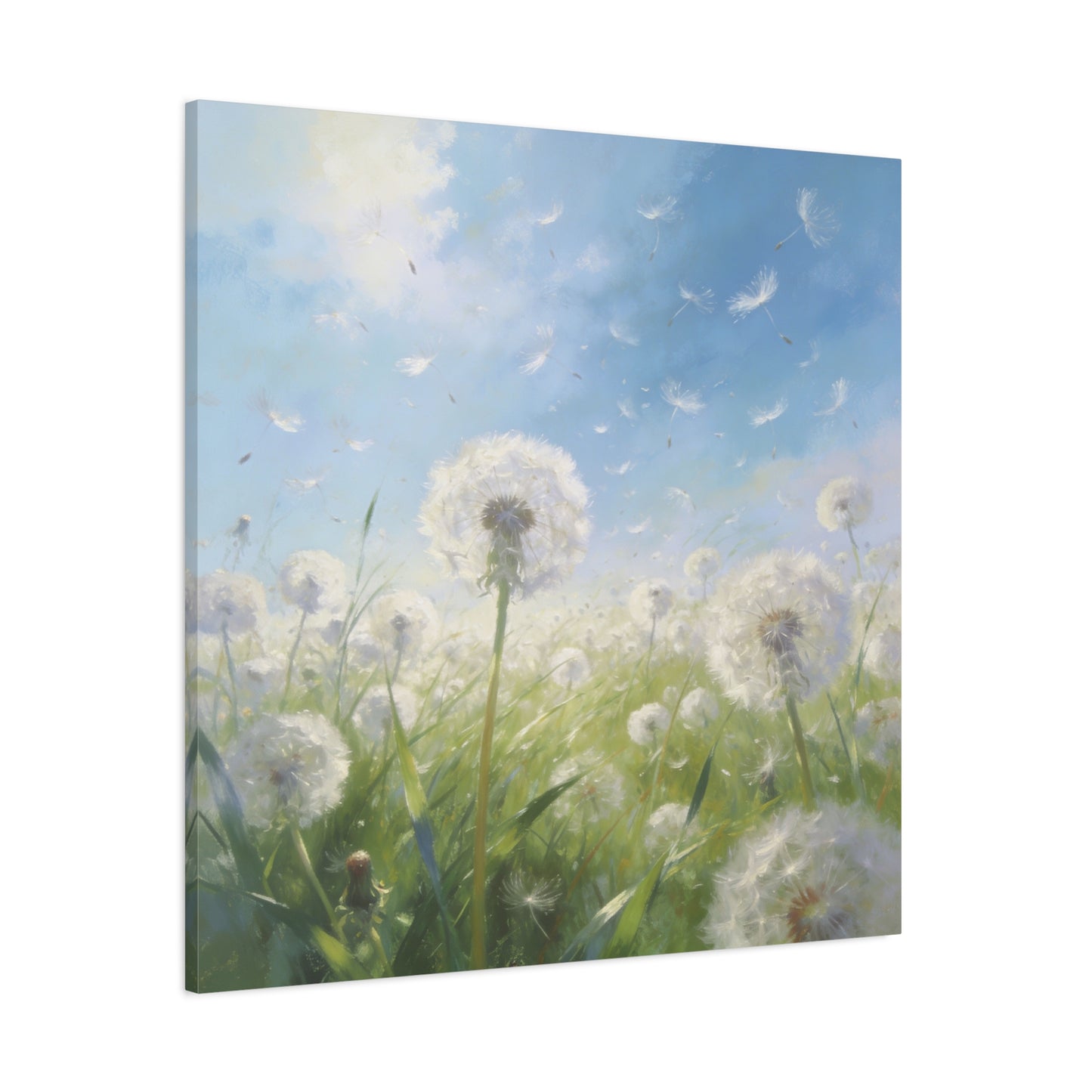 Dandelion Meadow Canvas Wall Art - Blue Sky Botanical Canvas Print, Soft Pastel Nature Wall Decor - Matte Cotton Artwork - Bedroom Home Decoration, Living Room Accent - Bedroom Home Decoration