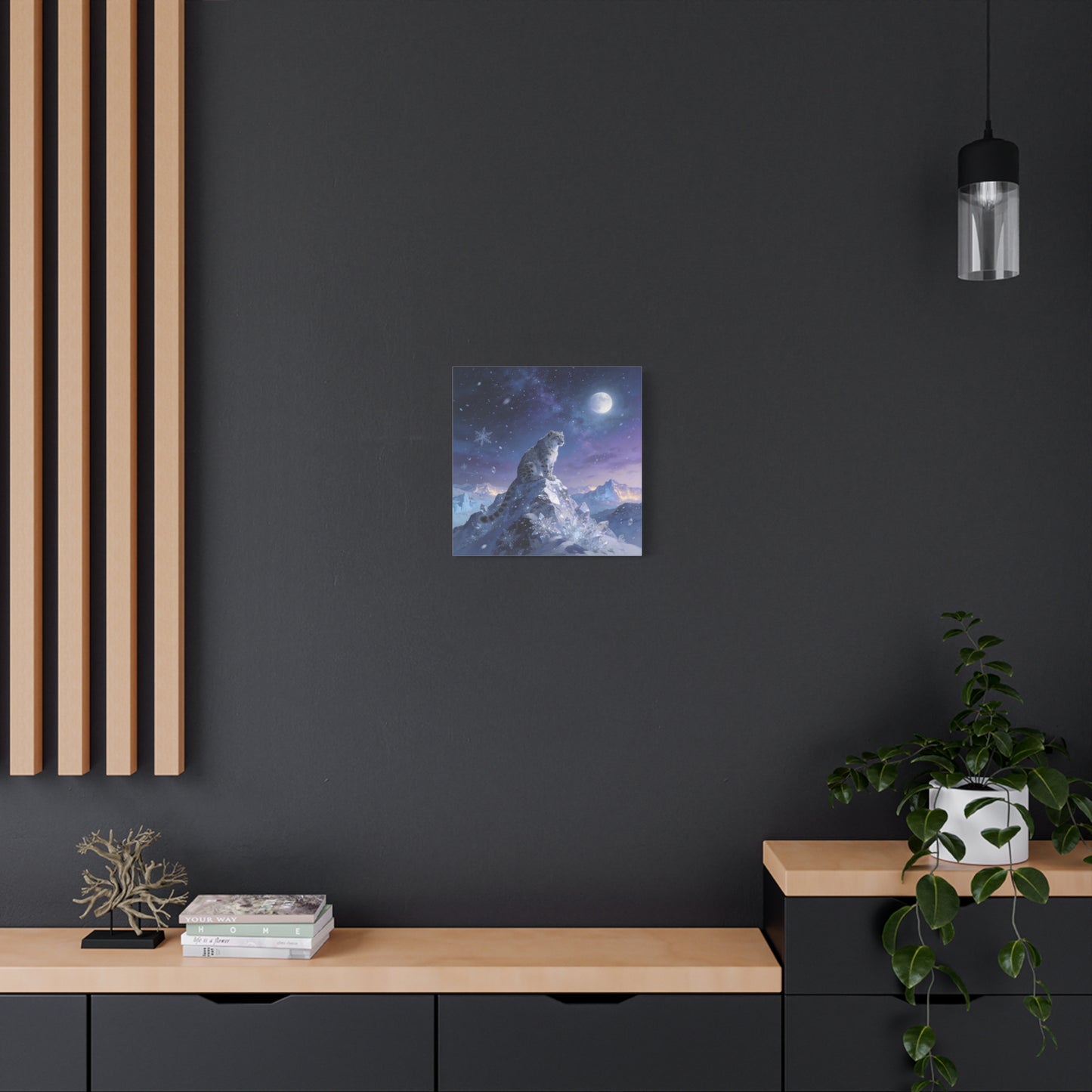 Snow Leopard Canvas Wall Art - Moonlit Arctic Crystal Landscape, Fantasy Wildlife Print - Matte Cotton Canvas - Contemporary Winter Style - Living Room Wall Decor Bedroom Home Decoration
