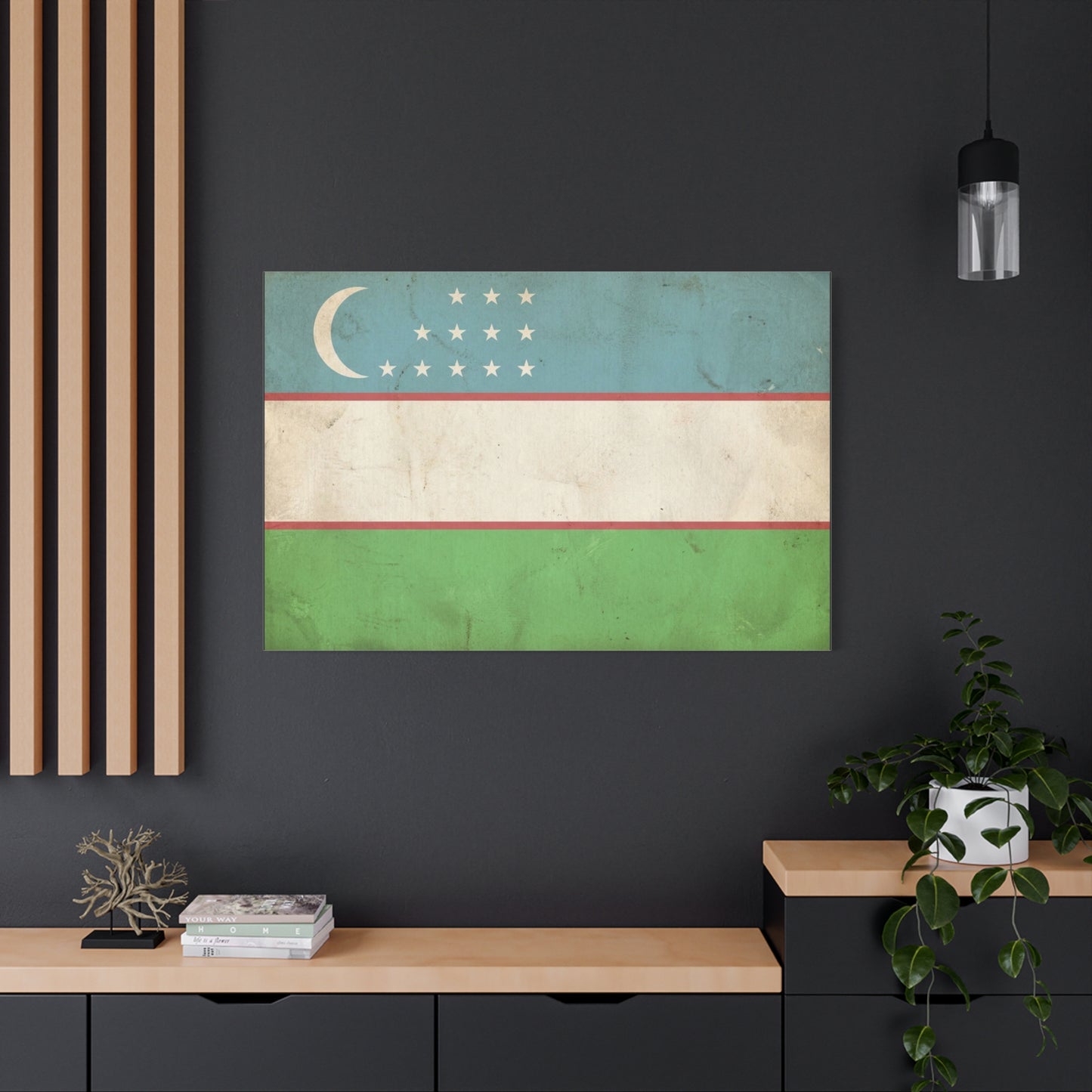 Uzbekistan Flag Canvas Wall Art - Vintage Uzbek Flag Print, Distressed Patriotic Decor - Cotton Canvas Look - Traditional Style - Living Room Wall Decor - Bedroom Home Decoration - Ready to Hang