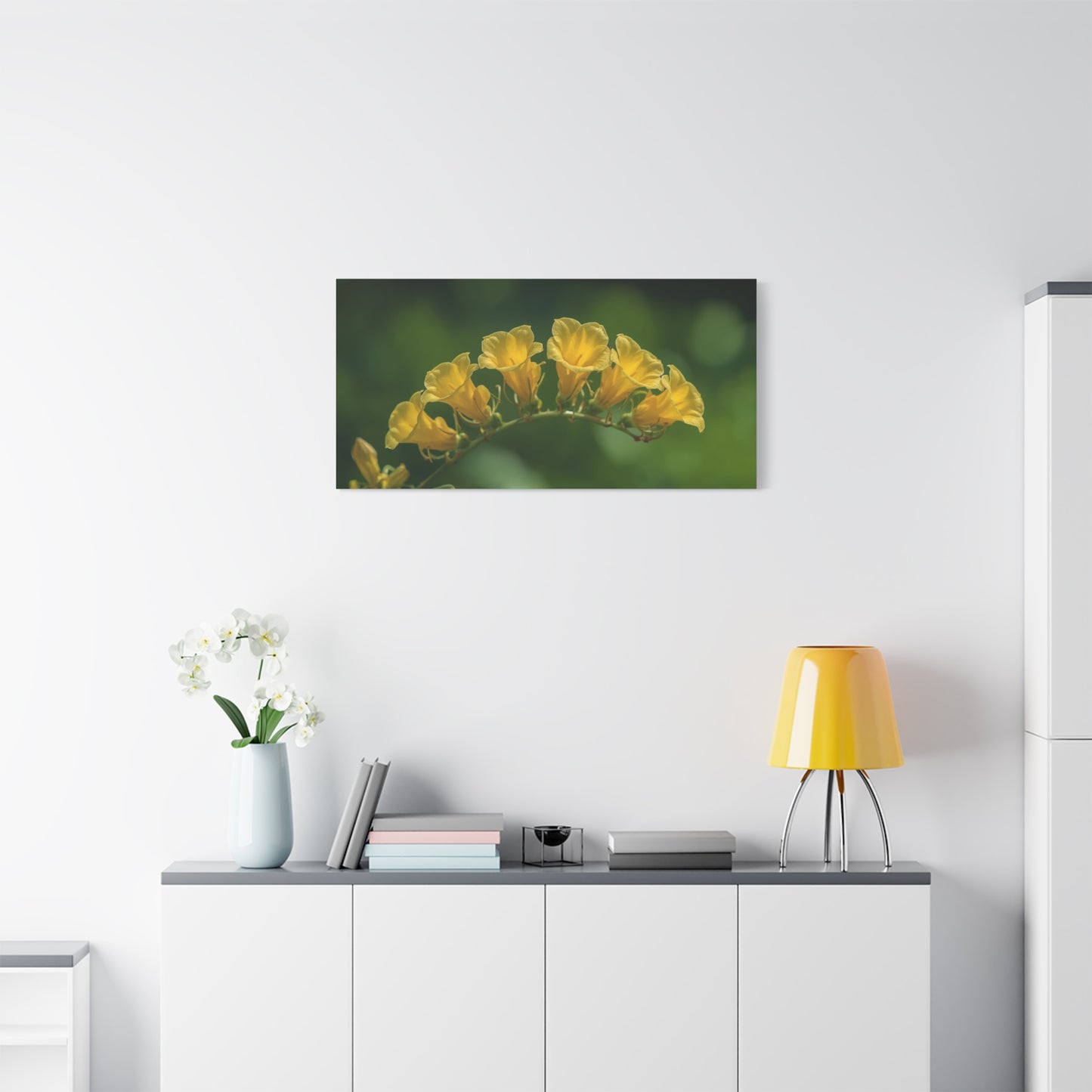 Yellow Trumpet Flower Canvas Wall Art - Botanical Macro Floral Art Print, Matte Cotton Print - Contemporary Nature Style - Bedroom Wall Decor, Living Room Home Accent - Bedroom Home Decoration