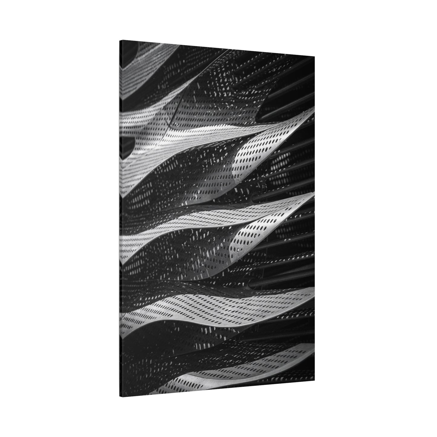 Abstract Black White Metal Wave Canvas Wall Art - Geometric Architectural Art Print - Modern Minimalist Decor - Living Room Wall Decor, Office Art, Contemporary Interior Design - Ready to Hang