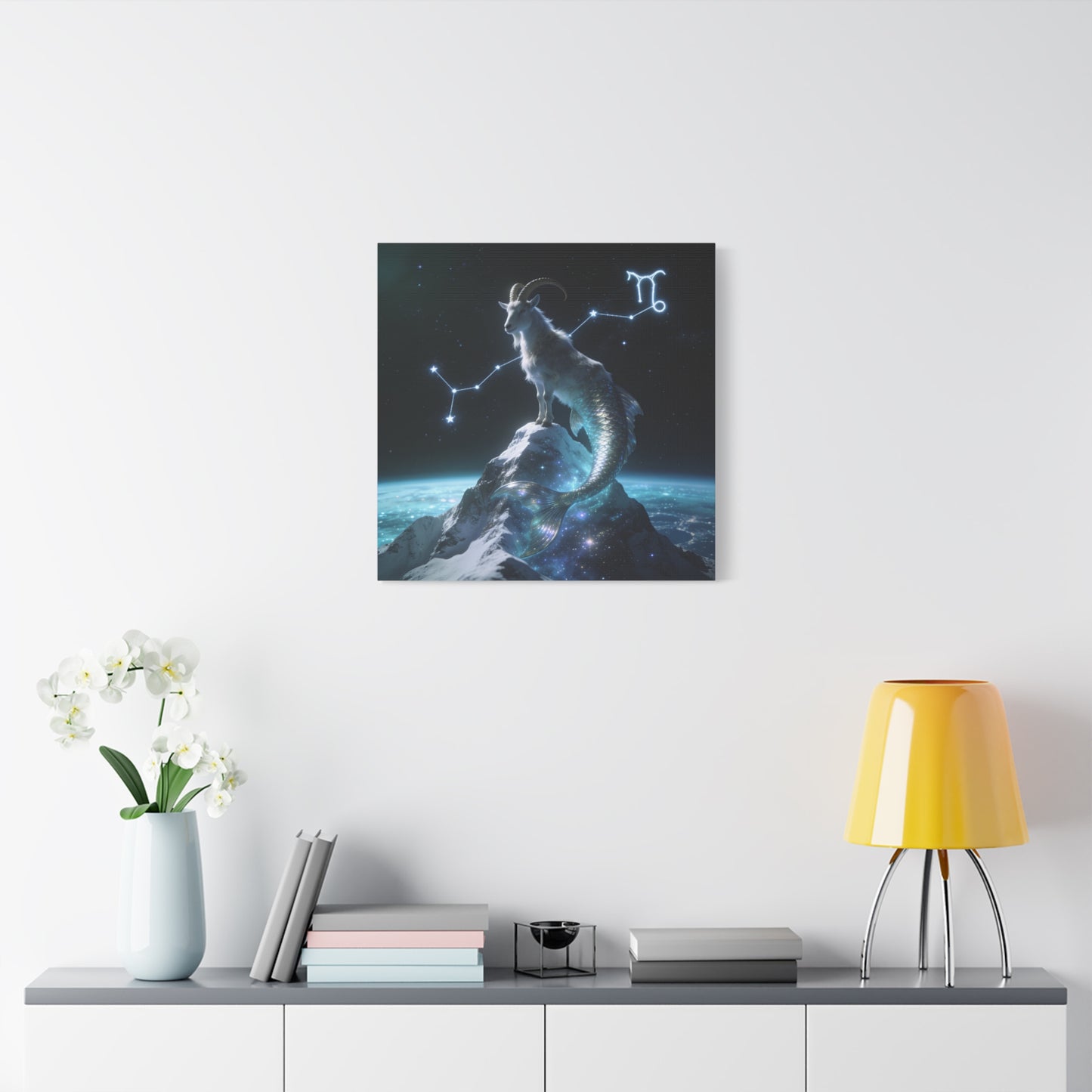 Capricorn Zodiac Canvas Wall Art - Celestial Sea Goat Constellation, Surreal Night Sky, Matte Canvas Print, Modern Fantasy Style, Bedroom Home Decoration, Office Wall Decor Accent - Ready to Hang