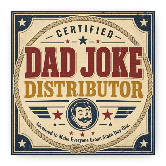 "Dad Joke Distributor" Funny Canvas Wall Art - Vintage Typography Humor Print, Retro Patriotic Stars And Mustache Illustration - Farmhouse Office Decor, Man Cave Wall Hanging - Bedroom Home Decoration