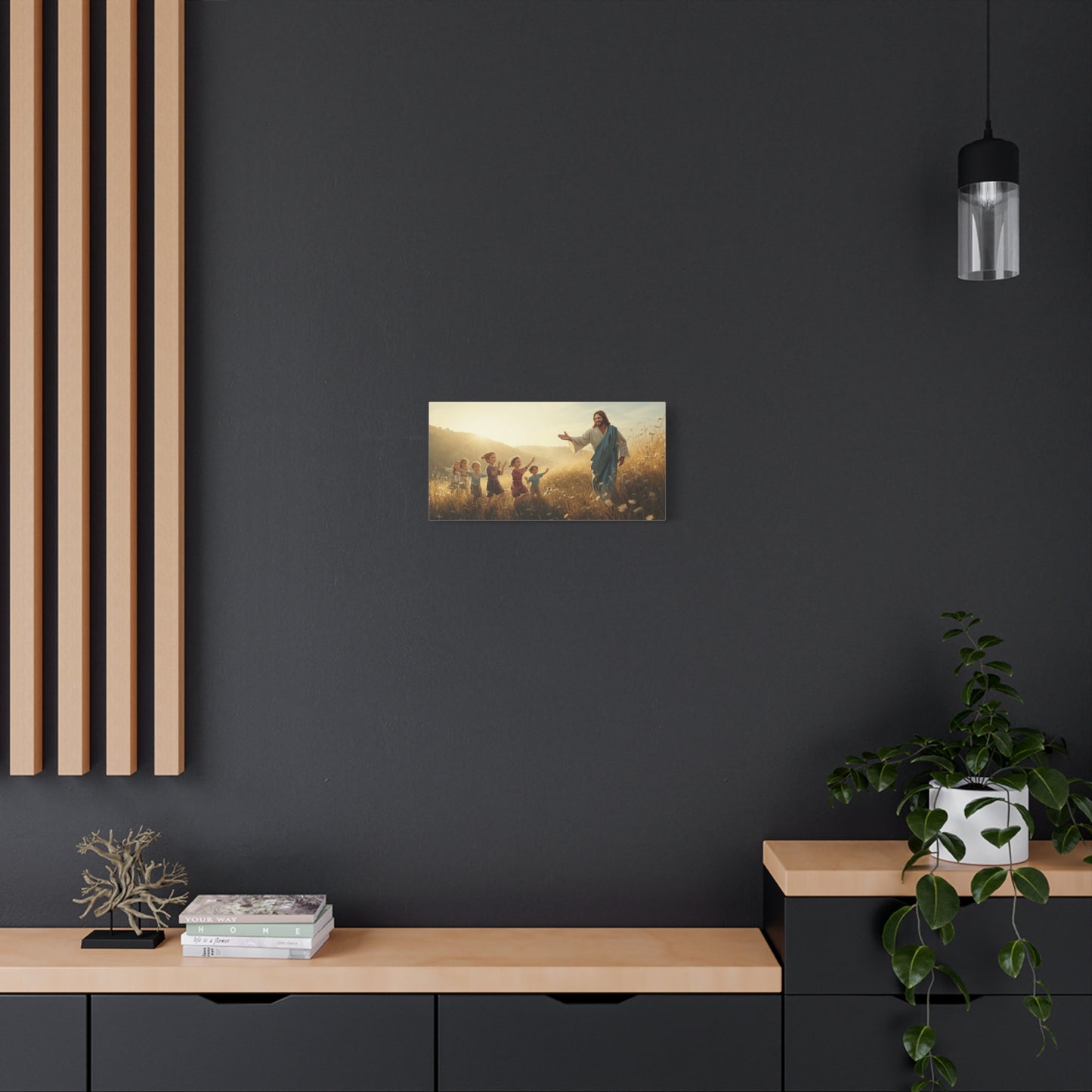 Jesus Christ With Children Canvas Wall Art - Golden Meadow Christian Print - Matte Cotton Ready to Hang - Traditional Religious Decor for Living Room, Bedroom, Nursery, Office - Living Room Wall Decor