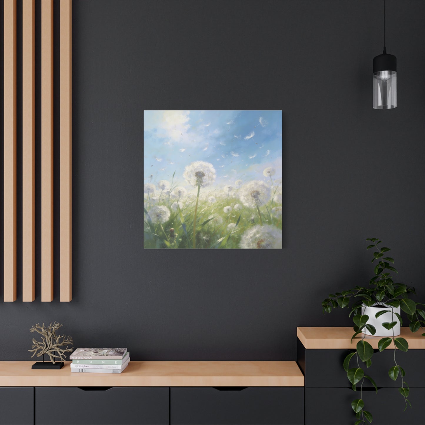 Dandelion Meadow Canvas Wall Art - Blue Sky Botanical Canvas Print, Soft Pastel Nature Wall Decor - Matte Cotton Artwork - Bedroom Home Decoration, Living Room Accent - Bedroom Home Decoration