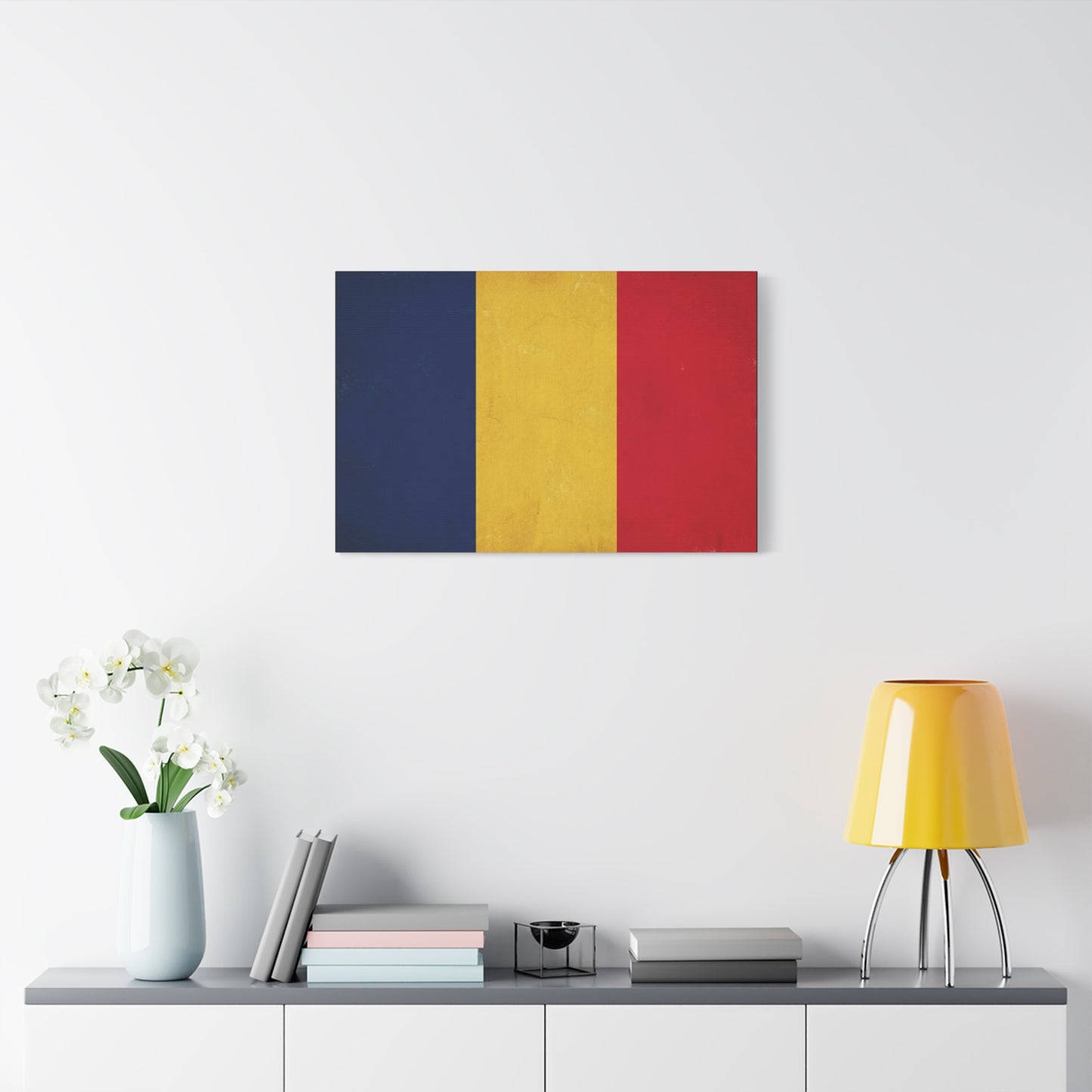 Romania Flag Canvas Wall Art - Vintage Tricolor Country Print, Blue Yellow Red Patriotic Decor - Minimalist Textured Artwork - Living Room Wall Decor - Bedroom Home Decoration - Modern Farmhouse Style